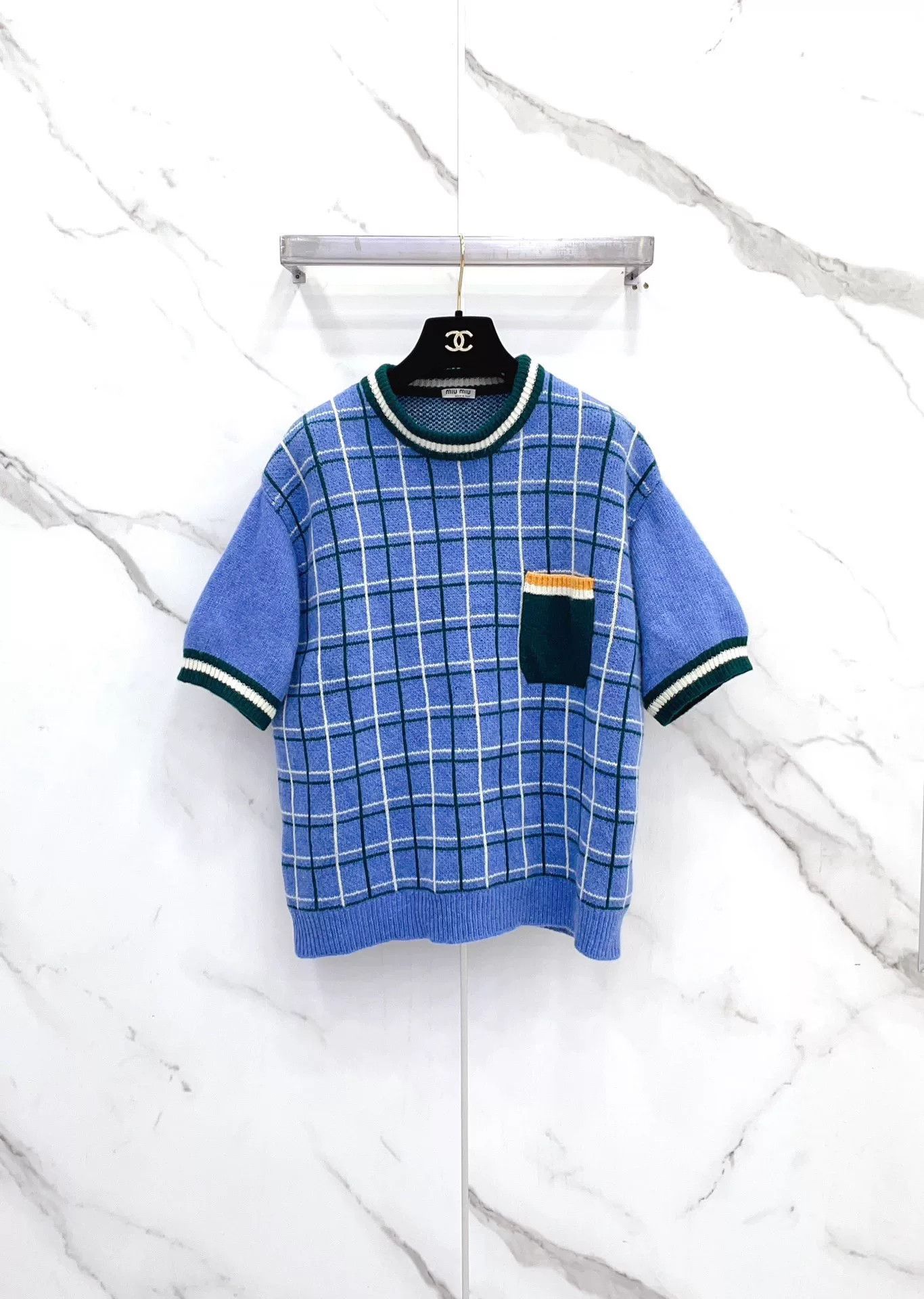 Miu Miu Miu Miu Blue Green White Check Knit Top Size M / US 6-8 / IT 42-44 - 1 Thumbnail