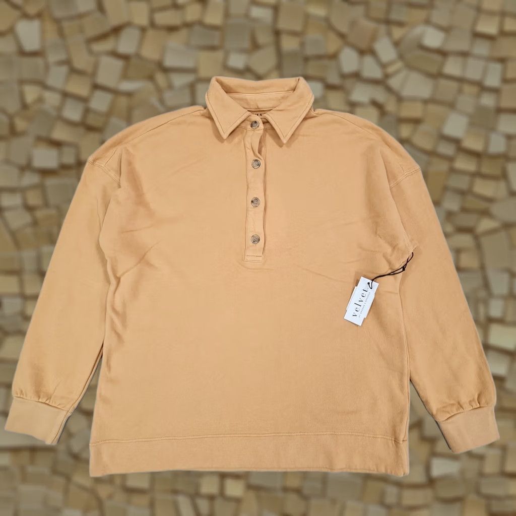 Velvet Velvet by Graham & Spencer Sweatshirt Womens Henley Collared Long Sleeve Button Gold XS Size XS / US 0-2 / IT 36-38 - 1 Thumbnail