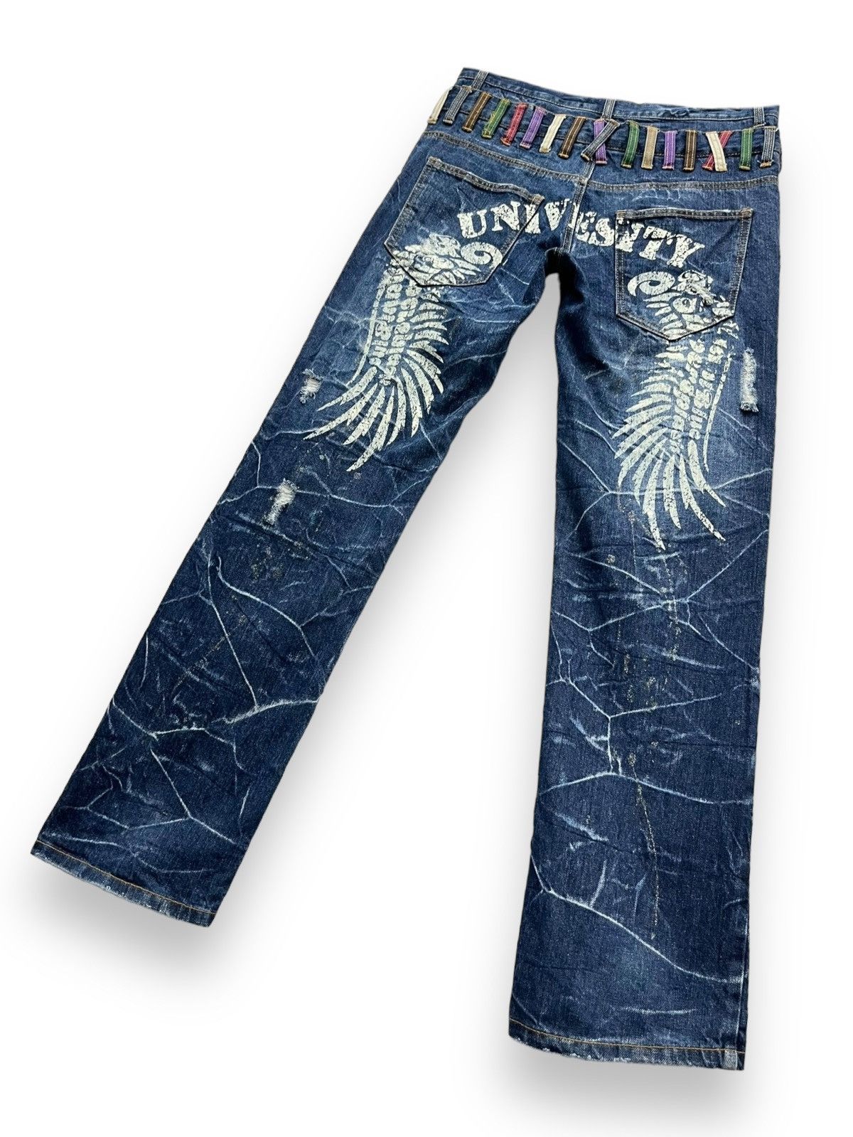 Fragment Design NYLAUS Punk Double Waist Brilliant Blue Silver Splash Denim Size US 31 - 7 Thumbnail