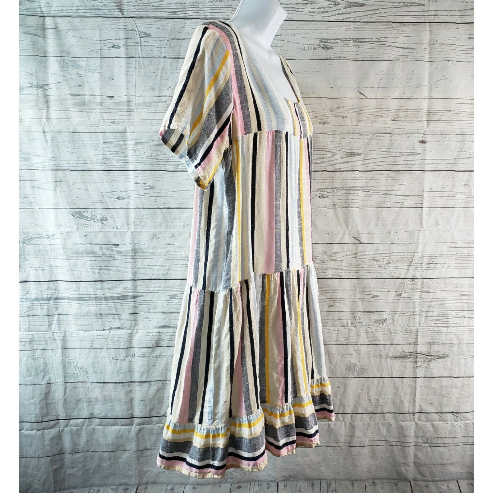Vintage Evy's Tree Briar Dress Womens Medium Pink Blue Striped Cotton Blend Short Sleeve Pullover Casual Shift Dress Size M / US 6-8 / IT 42-44 - 3 Thumbnail