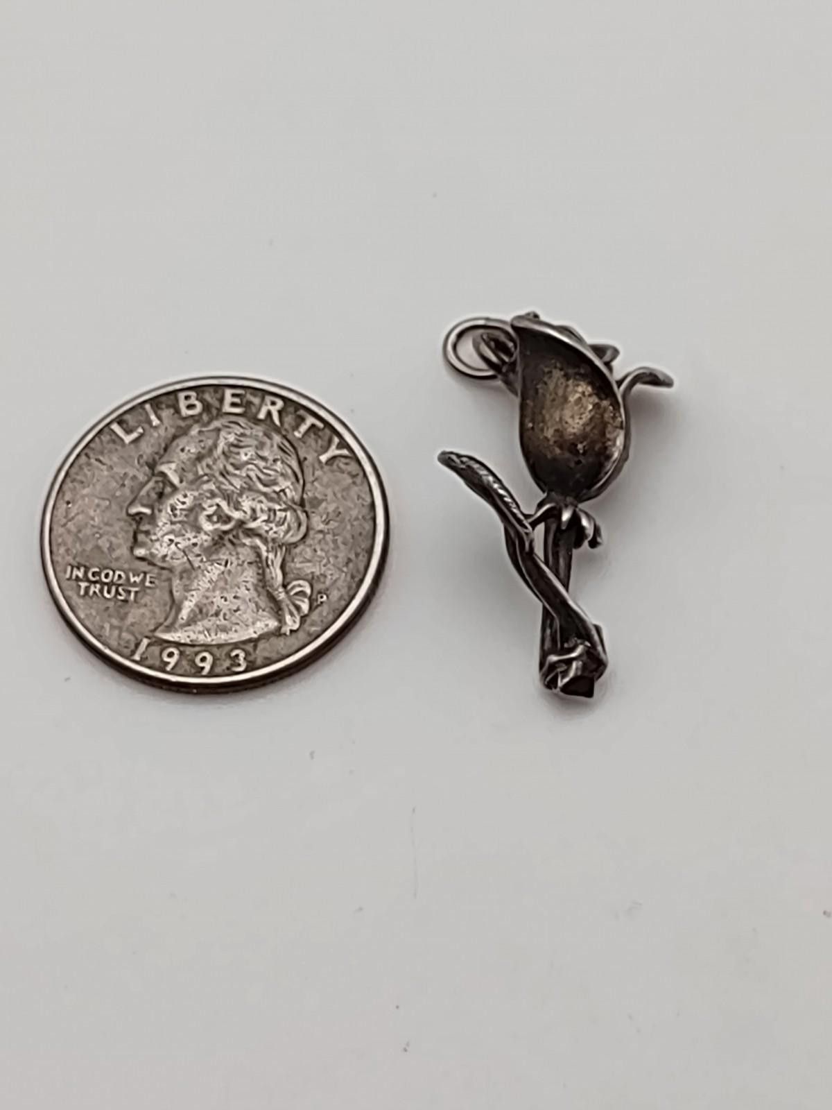 Sterling Silver Vintage Sterling Silver Rose Flower Pendant Size ONE SIZE - 2 Thumbnail