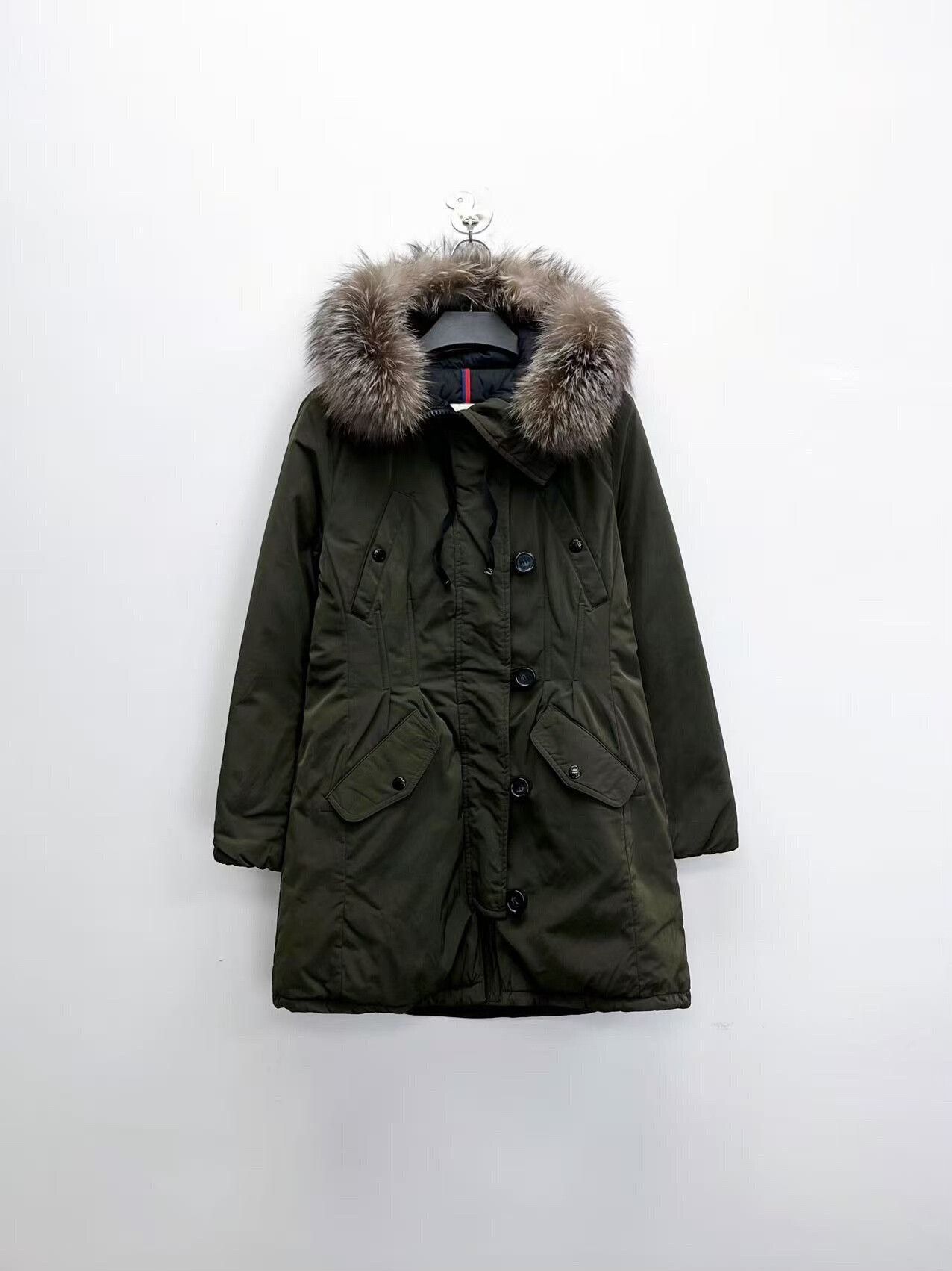 Moncler moncler green mid-length down coat with fur hood Size L / US 10 / IT 46 - 1 Thumbnail