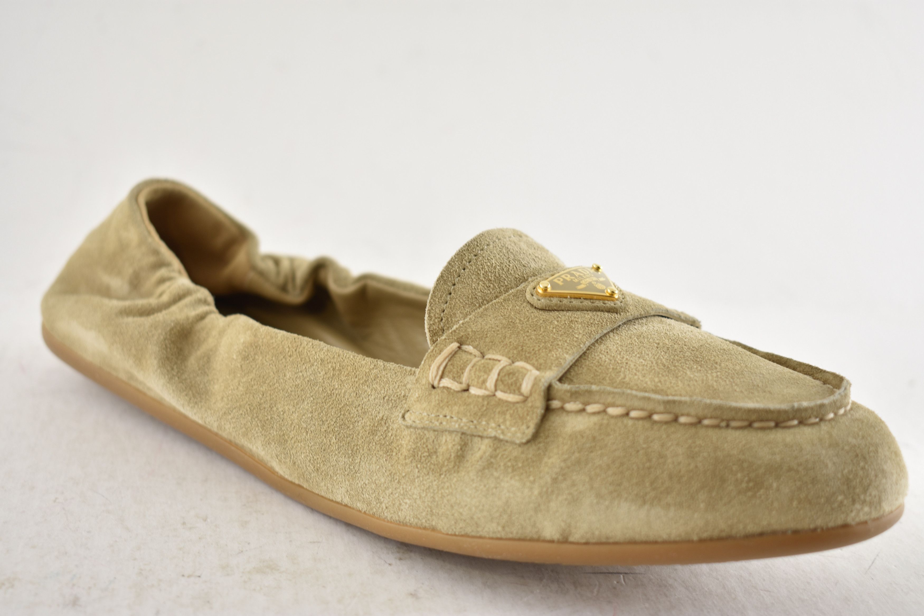 Prada Prada Ecru Beige Suede Logo Scrunch Loafer Moccasin Flat 38 Size US 8 / IT 38 - 5 Thumbnail