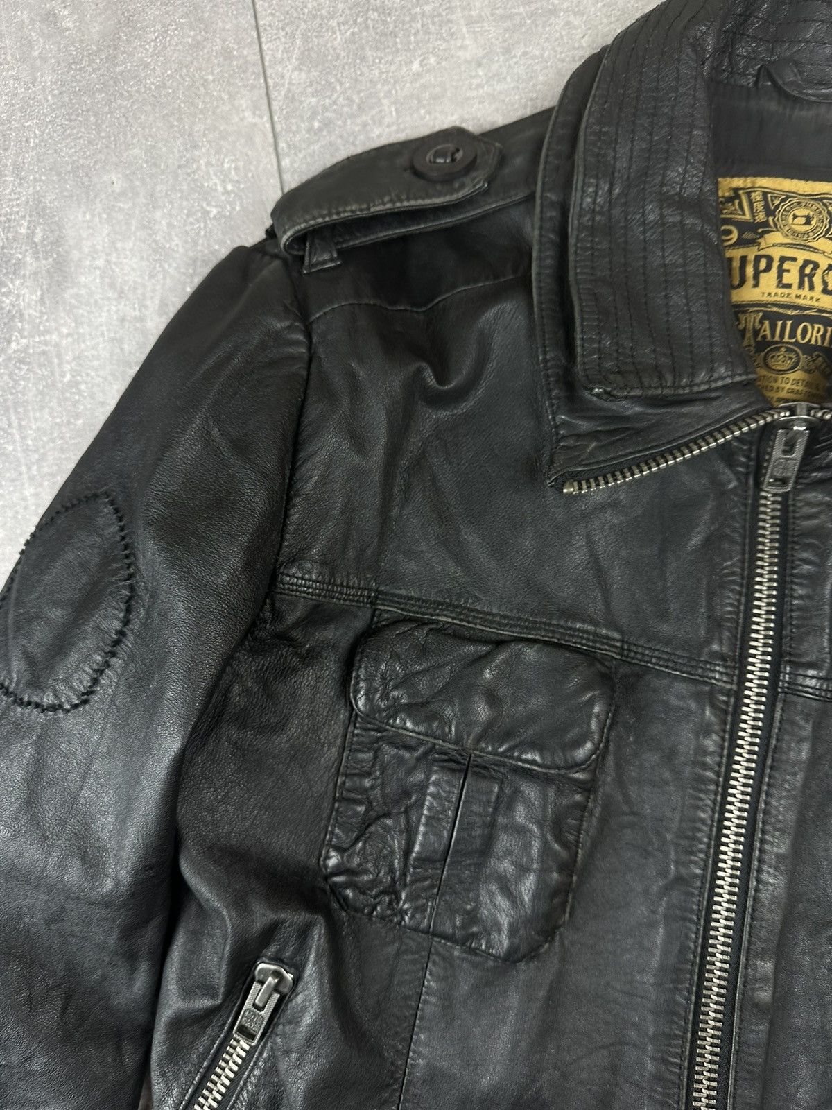 Superdry Super Dry Brad Cowhide Leather Zip Up Bomber Jacket Size US L / EU 52-54 / 3 - 5 Thumbnail