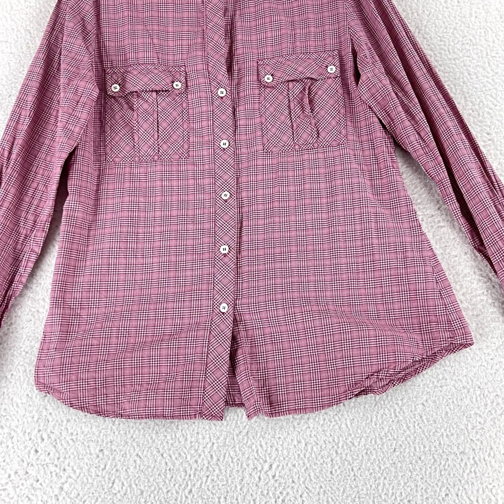 Theory Theory Button-Up Shirt Womens Large Red Plaid 100% Cotton Casual Long Sleeve Shirt Size L / US 10 / IT 46 - 4 Thumbnail