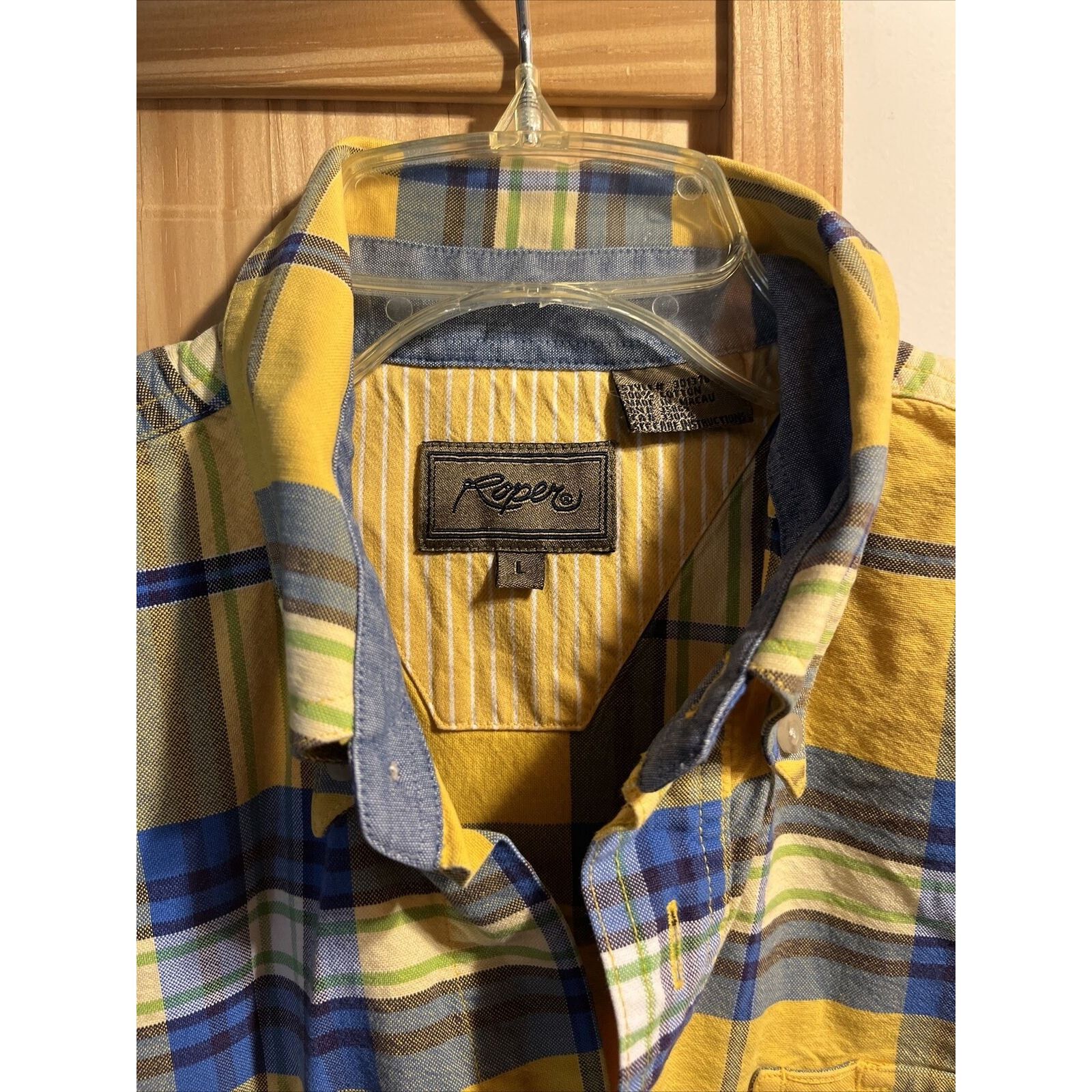 Roper Roper Vintage Men’s L Yellow Plaid LS Cotton Western Shirt Size US L / EU 52-54 / 3 - 3 Thumbnail