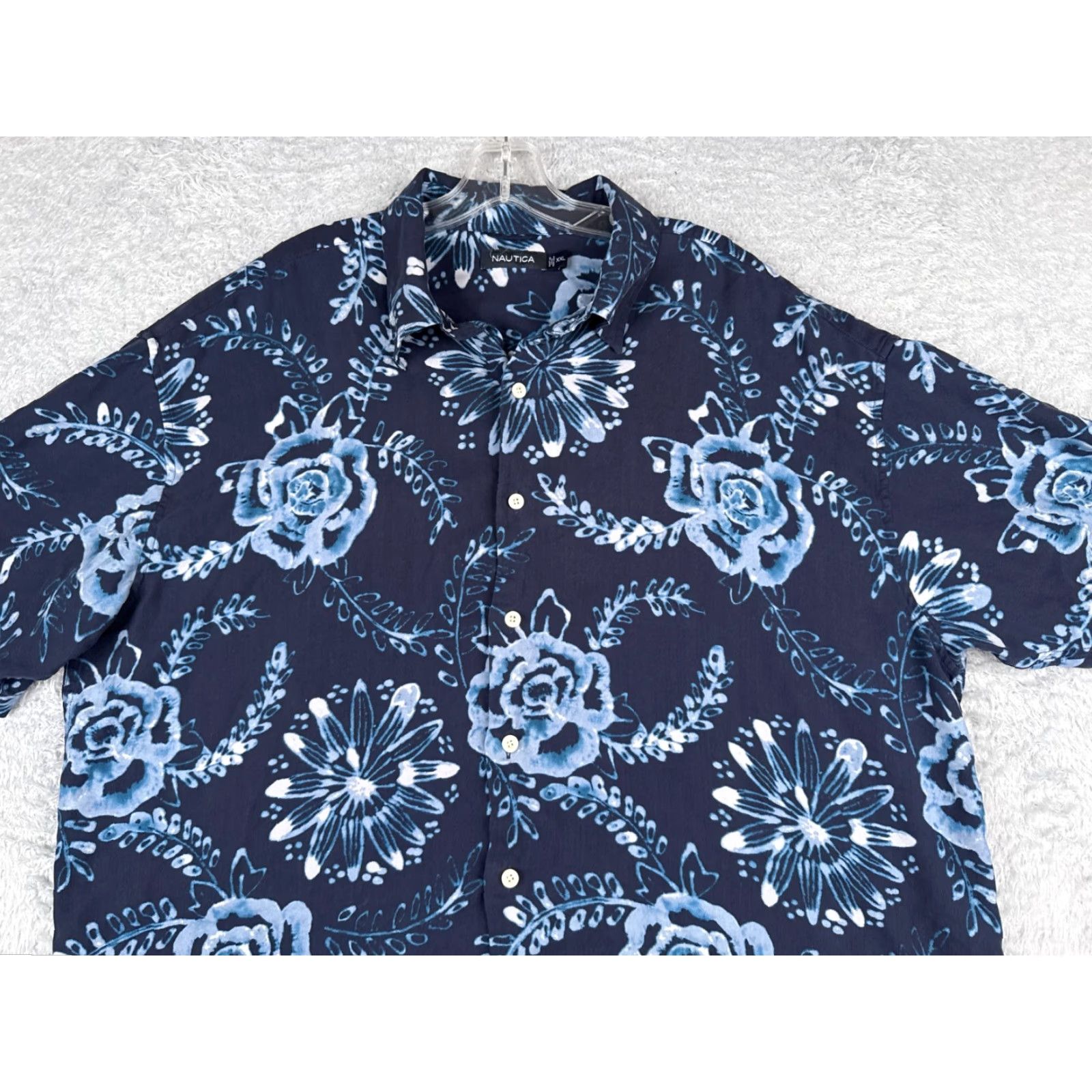 Nautica Nautica Shirt Men 2XL Blue Floral Silk Short Sleeve Button-Up Vacation Beach Aloha 90s Mens Size US XXL / EU 58 / 5 - 4 Thumbnail
