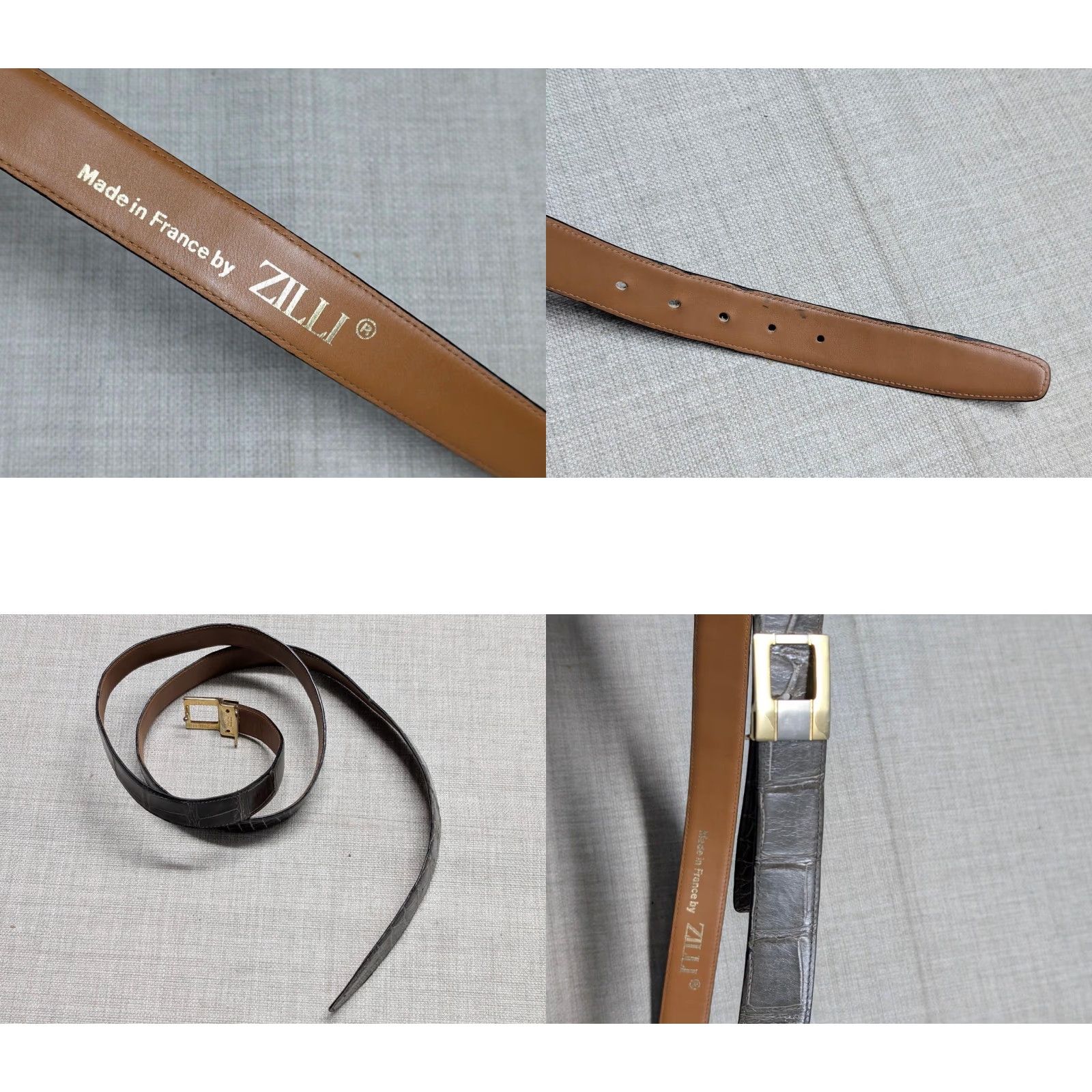 Vintage ZILLI belt CROCODILE golden buckle 42 made in FRANCE gray-brown-green Dress Belt Men 41/42 1-1/8" width Size 42 - 8 Thumbnail
