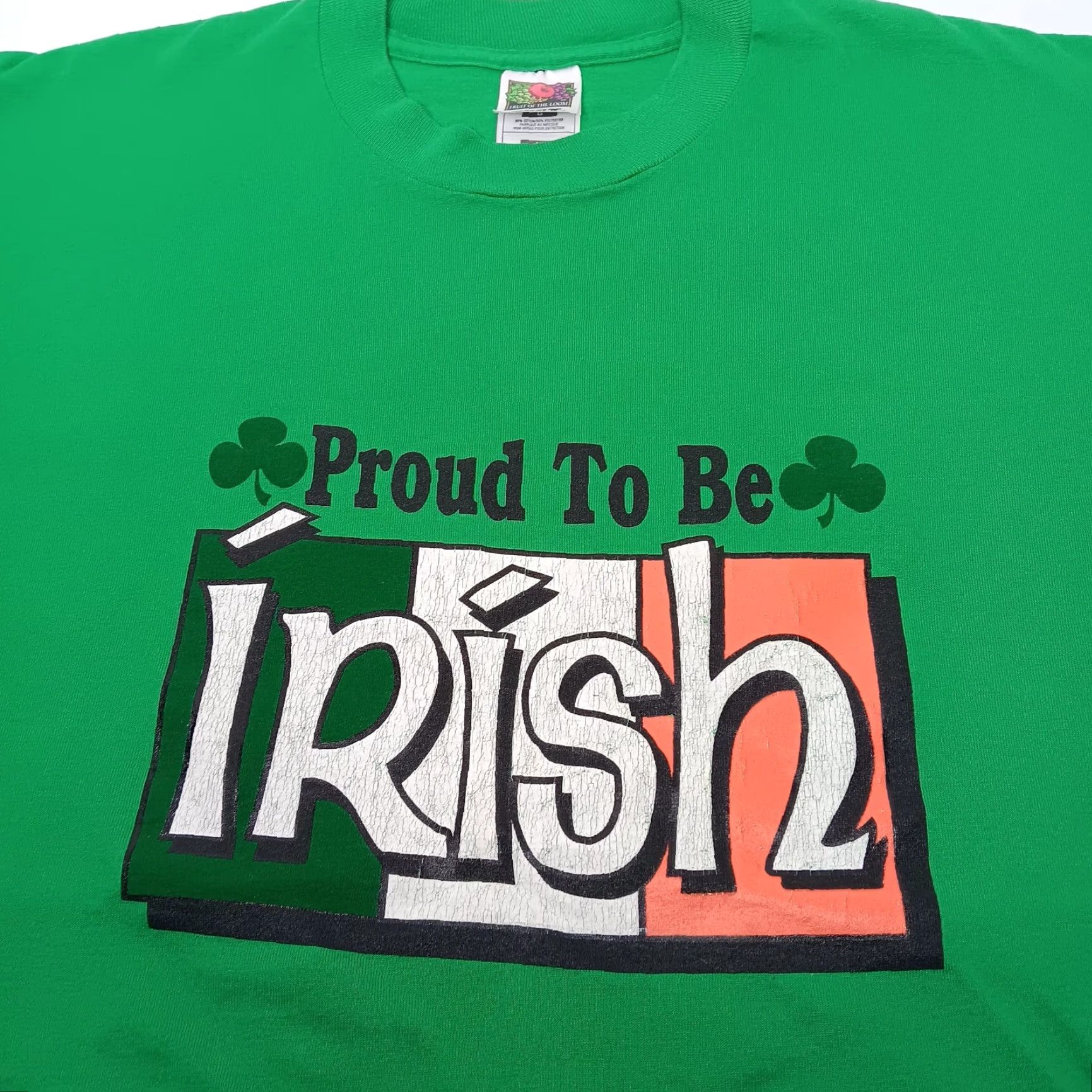 Fruit Of The Loom VINTAGE St Patricks Day Proud To Be Irish Shirt Men L Green Irish Vintage Single Stitch T-Shirt Size US L / EU 52-54 / 3 - 2 Thumbnail