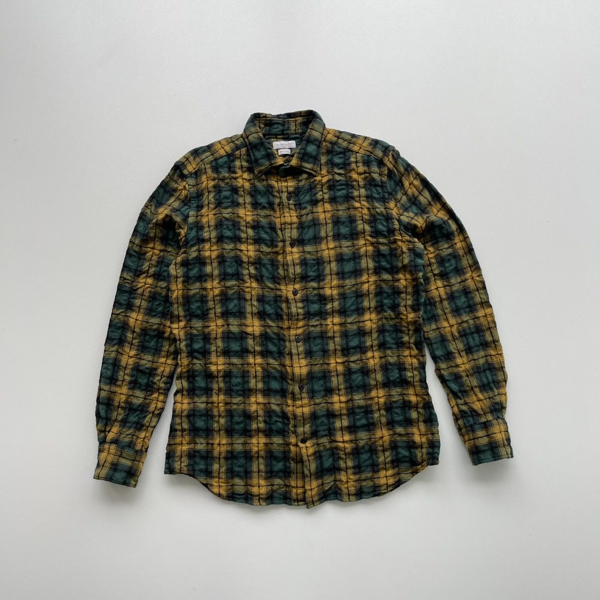 Glanshirt Glanshirt Waffle Cotton/Wool Checked Shirt Yellow/Green Rare Size US M / EU 48-50 / 2 - 1 Thumbnail