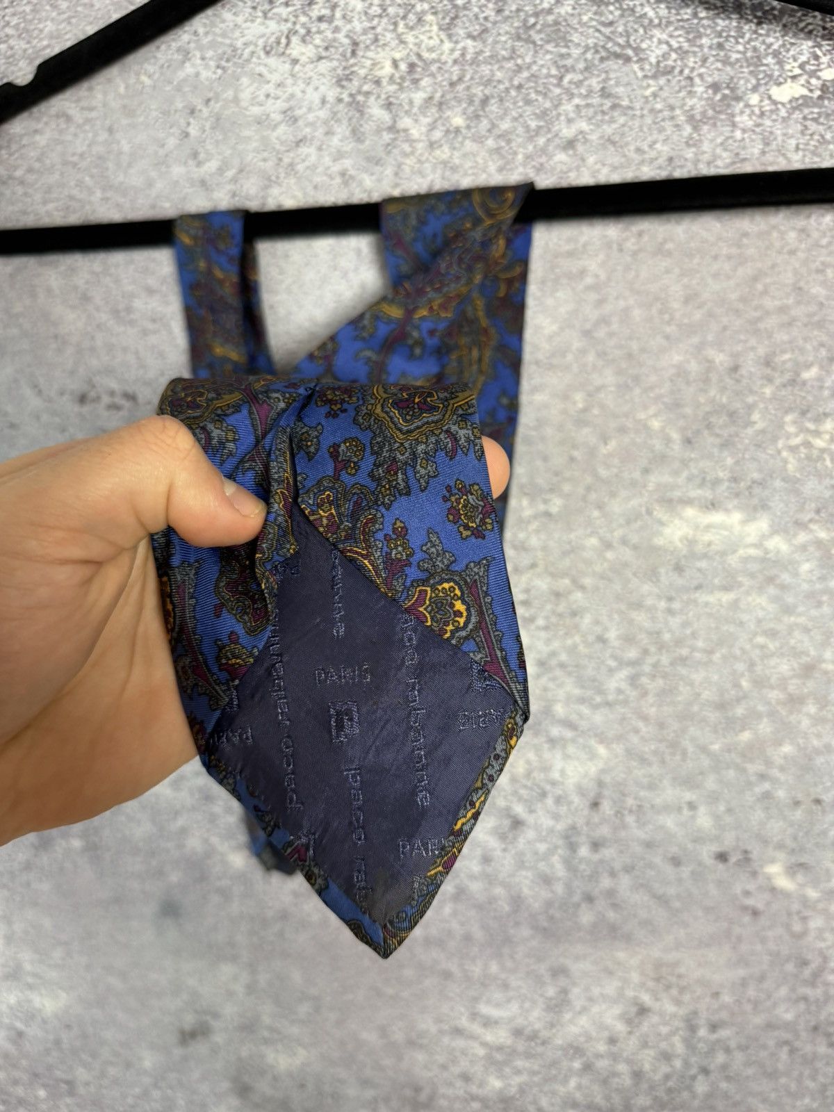 Designer × Vintage Tie Paco Rabbane Men Logo Comfortable Cotton Practical Blue Size ONE SIZE - 10 Thumbnail