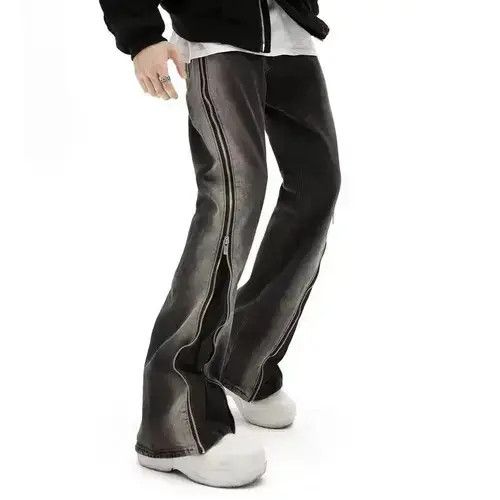 Designer Baggy Flare Jeans Split Zipper Straight Washed Size US 30 / EU 46 - 4 Thumbnail