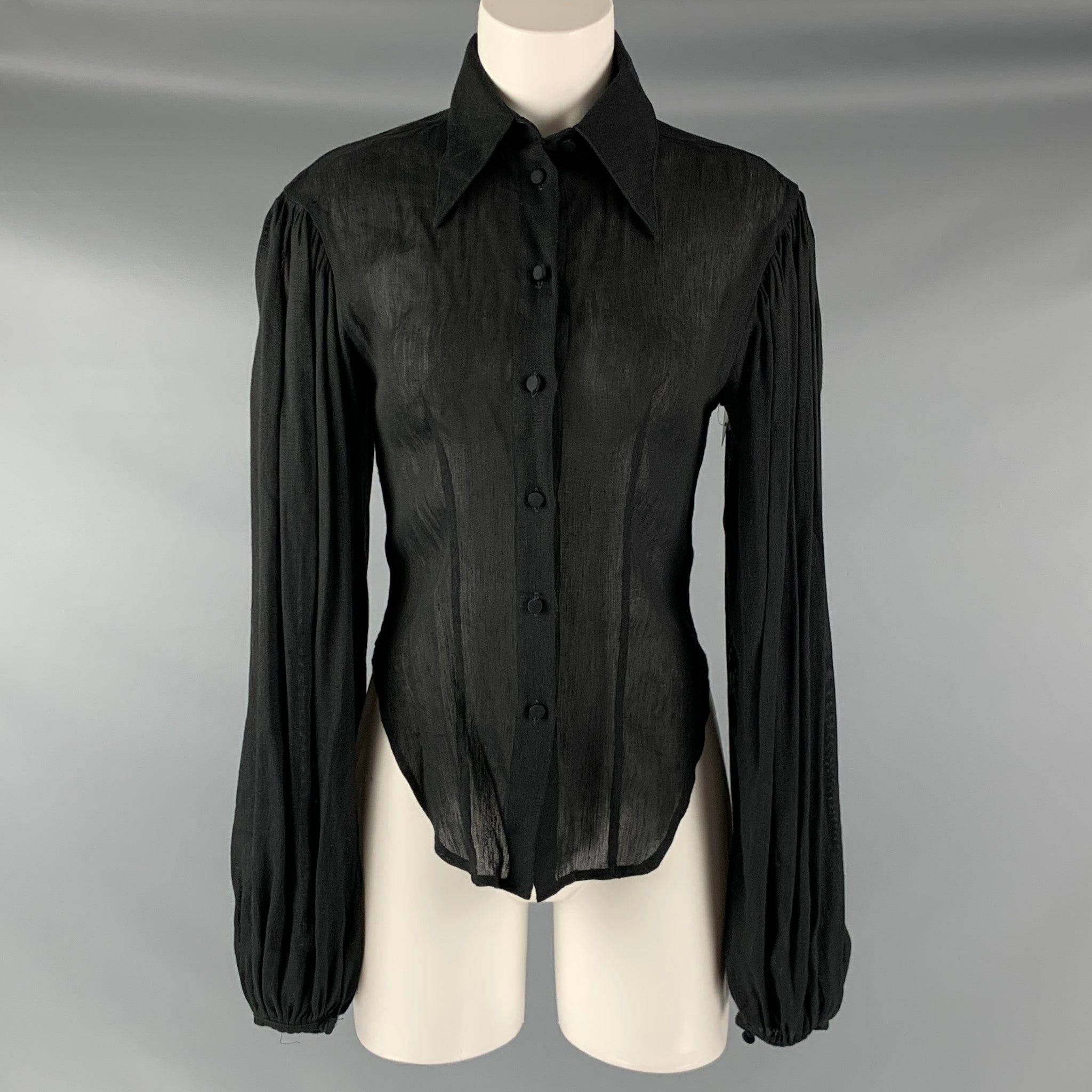 image of Khaite Black Linen Viscose Pointed Collar Casual Top, Women's (Size XS)