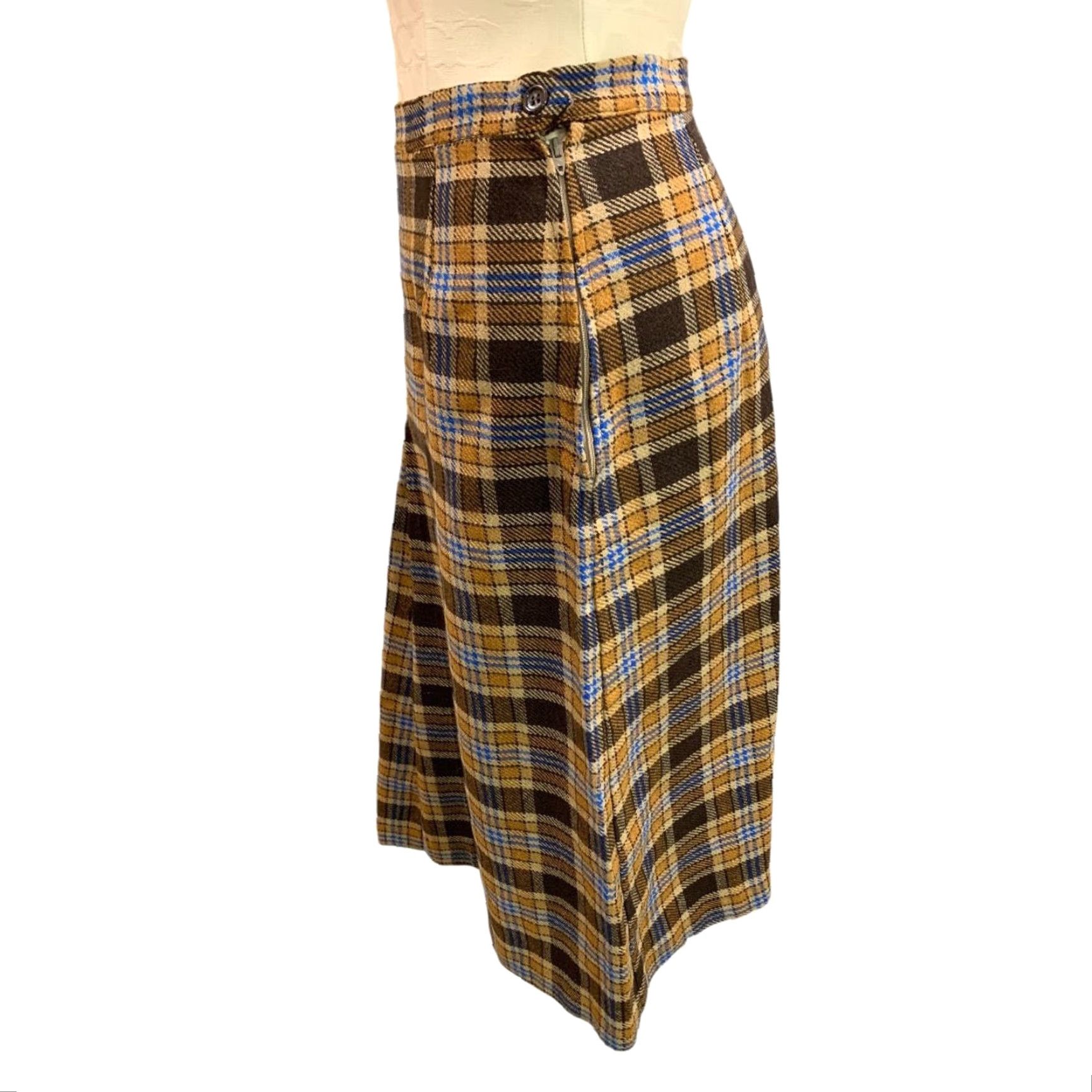 Vintage VINTAGE Small 1970s Wool A-Line Plaid Skirt Front Pleat Union Label Side Zip SKIRT Women S Brown Short Size S Size 28" / US 6 / IT 42 - 5 Thumbnail