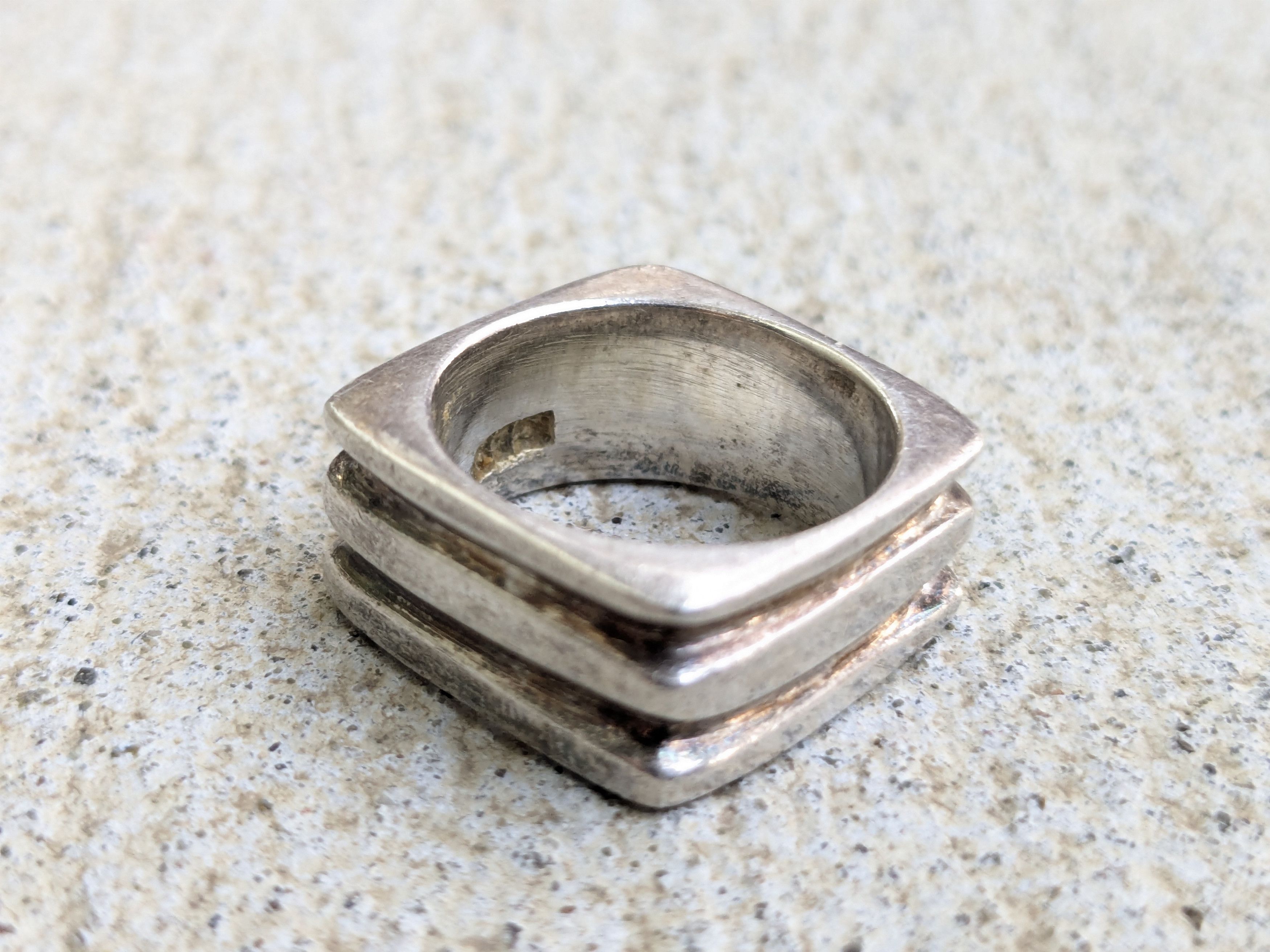 Other Vintage Sterling Silver Ring 6.75 Square Abstract Modern Size ONE SIZE - 2 Thumbnail