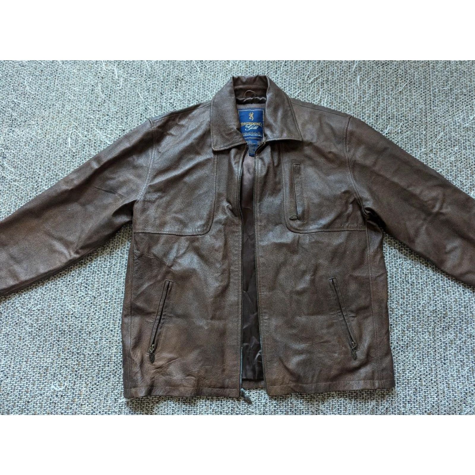 Van Heusen VINTAGE BROWNING leather jacket Parka Mens S Brown Suede Leather Coat Musket Pattern Solid 40-42 Chest Snap Zip Loose Fit Decade Vintage Size US S / EU 44-46 / 1 - 3 Thumbnail