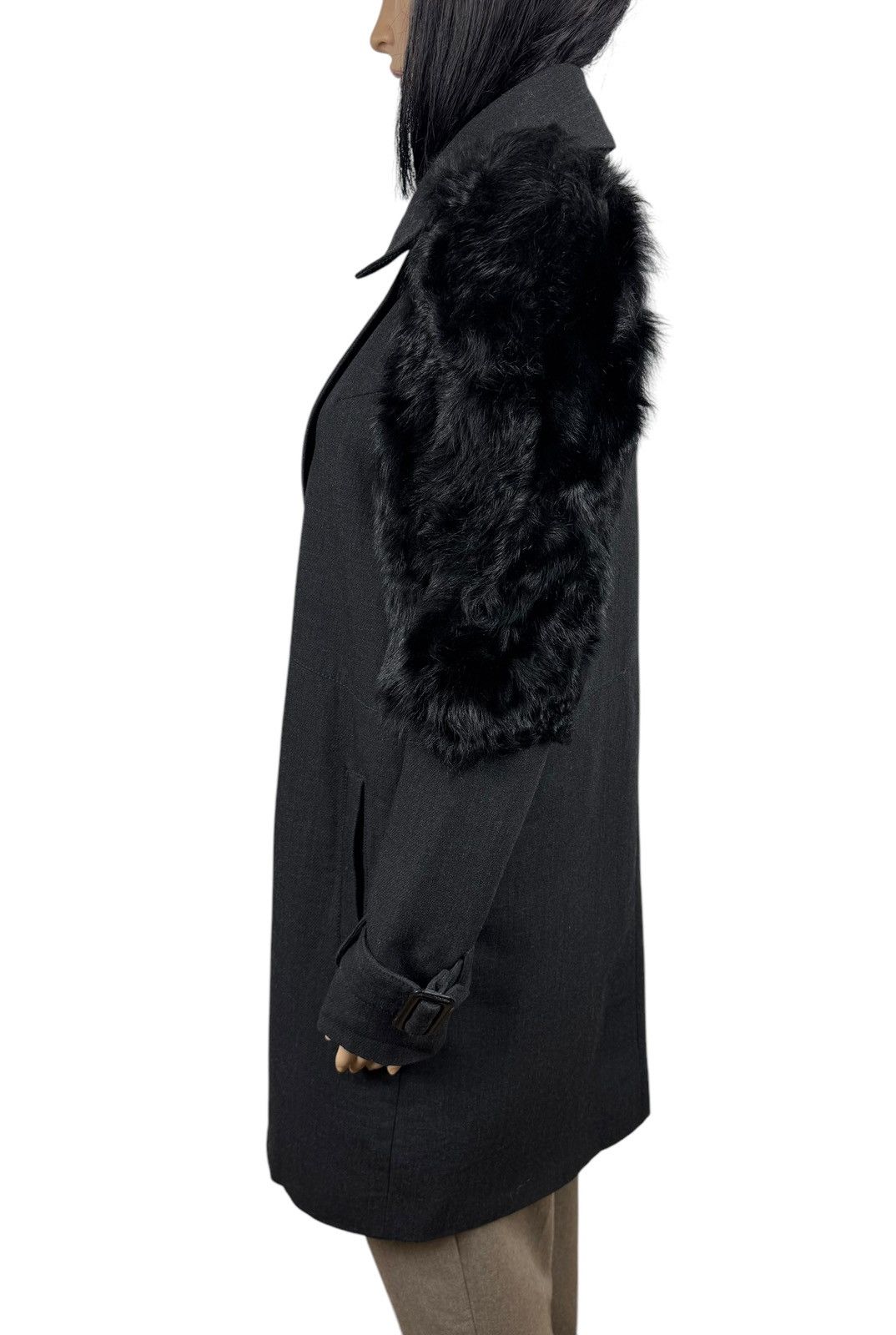 Designer Eudon Choi London Coat Wool-Leather & Real Fur Details UK10 Size M / US 6-8 / IT 42-44 - 6 Thumbnail
