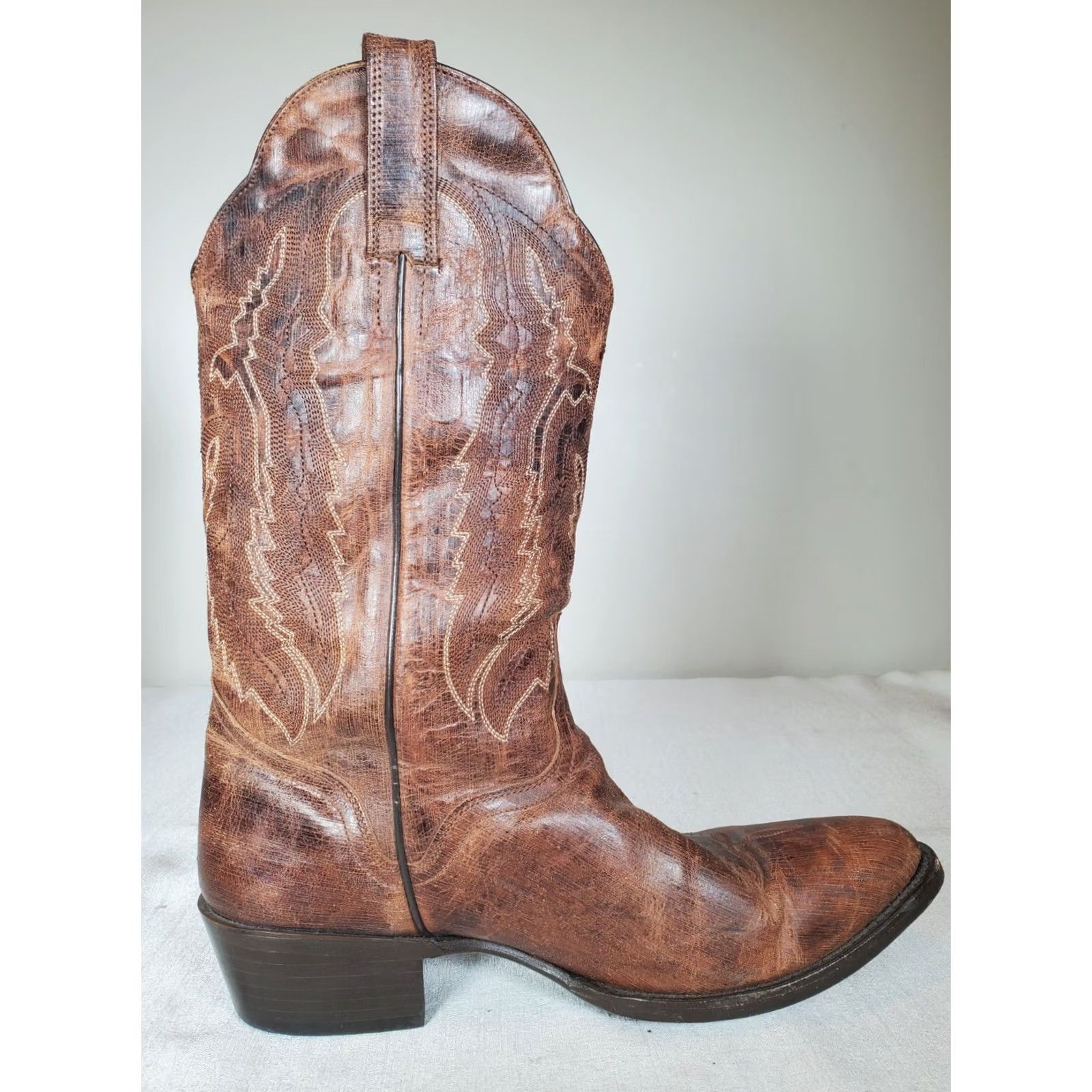 Vintage JB Dillon Western Cowboy Boots Brown Brushed Leather Embroidered Men's US 10.5 D Size US 11 / EU 44 - 5 Thumbnail