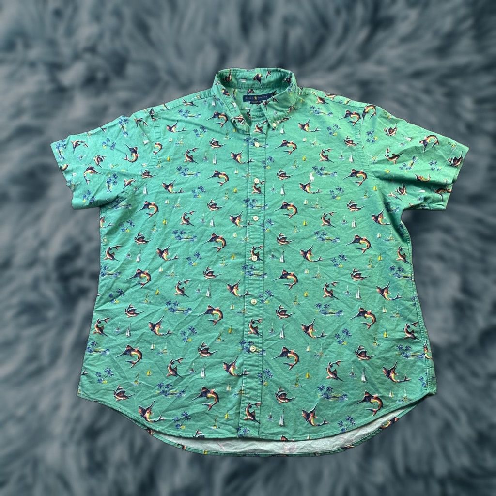 Marine Layer Ralph Lauren Shirt Mens XL Green All Over Print Button Up Oxford Shirt Size US XL / EU 56 / 4 - 1 Thumbnail