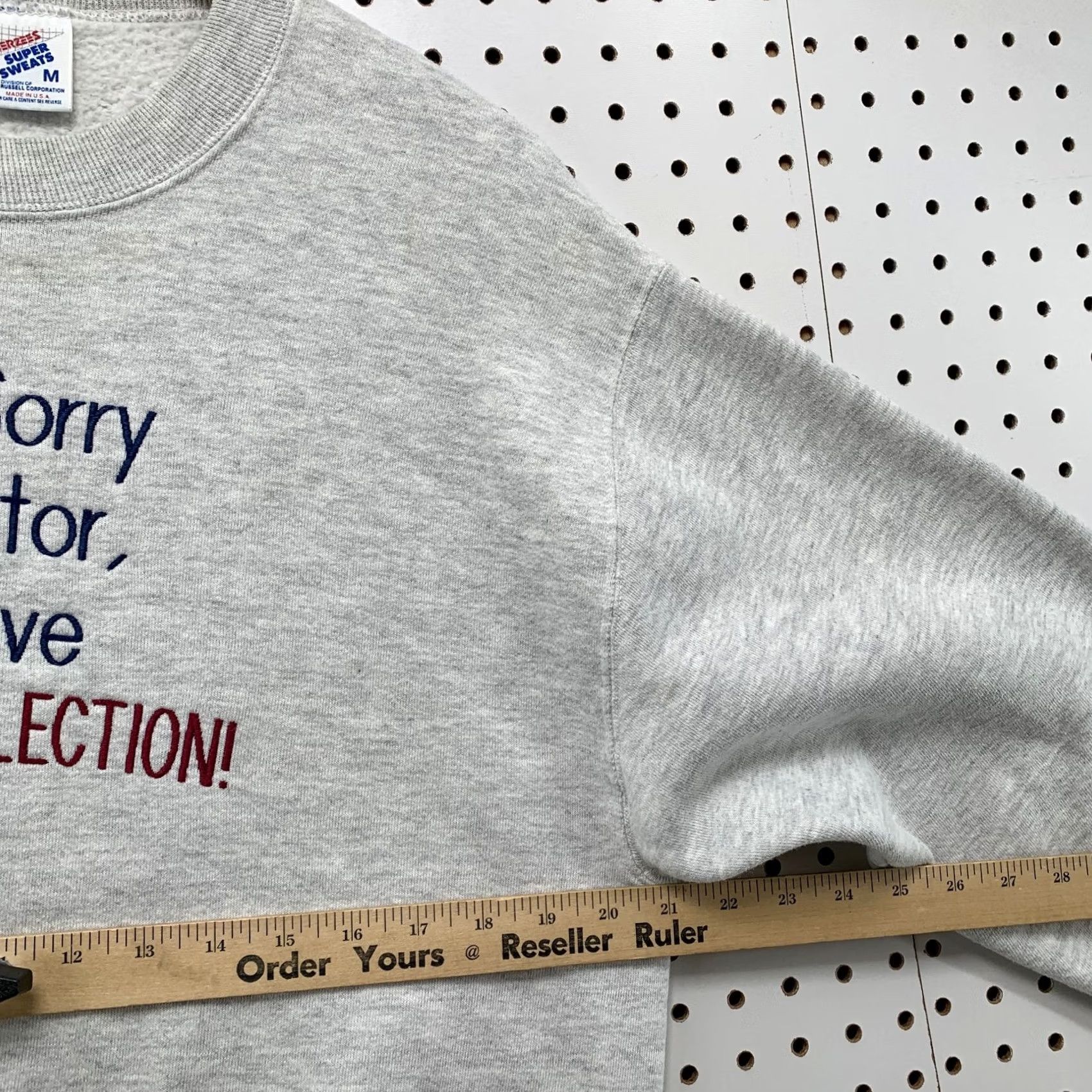 Jerzees Vintage Funny Crewneck Sweatshirt Mens Medium Gray Sorry Senator Recollection 21x26 Size US M / EU 48-50 / 2 - 4 Thumbnail