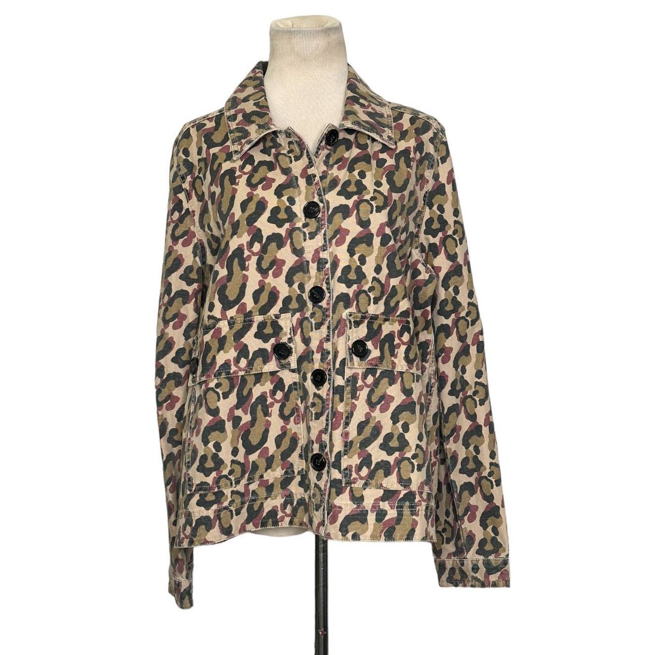 Veronica Beard leopard print denim button jacket size Large