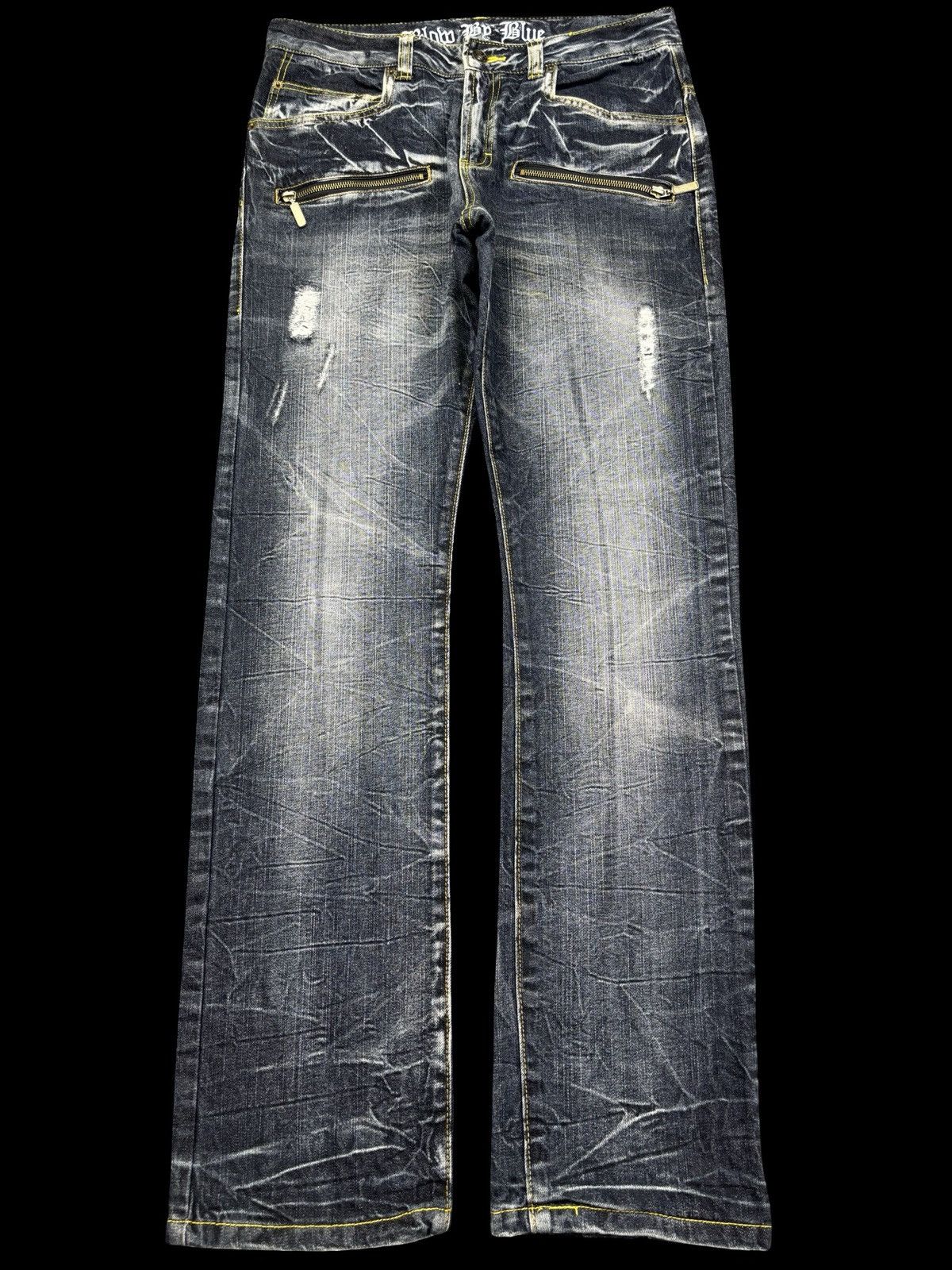 Japanese Brand Blow By Blue Crazy Fades Distressed Mild Denim F815 Size US 33 - 1 Thumbnail