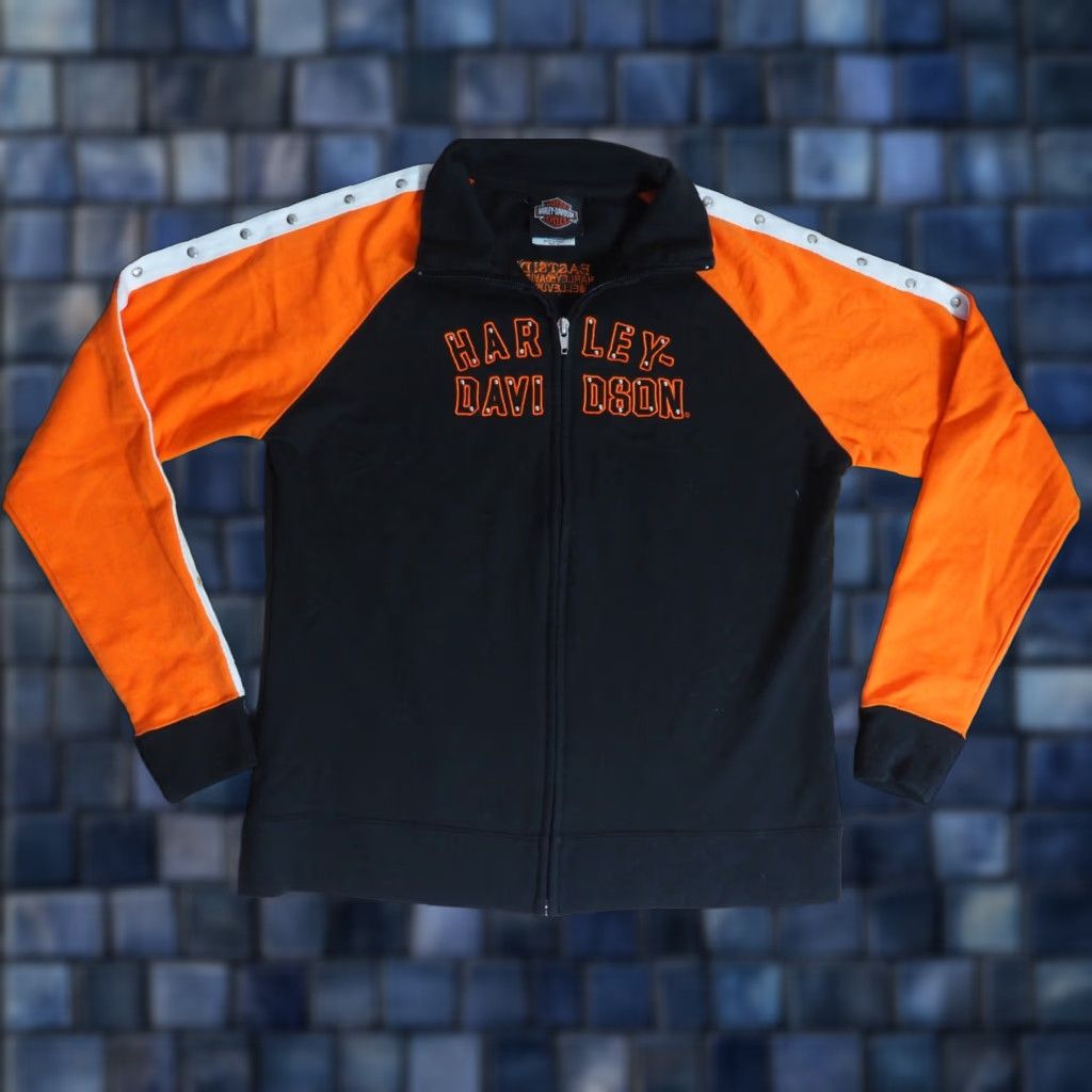 Harley Davidson VINTAGE Harley-Davidson Orange Black Zip Logo Grunge Biker Shirt Womens S Size S / US 4 / IT 40 - 1 Thumbnail