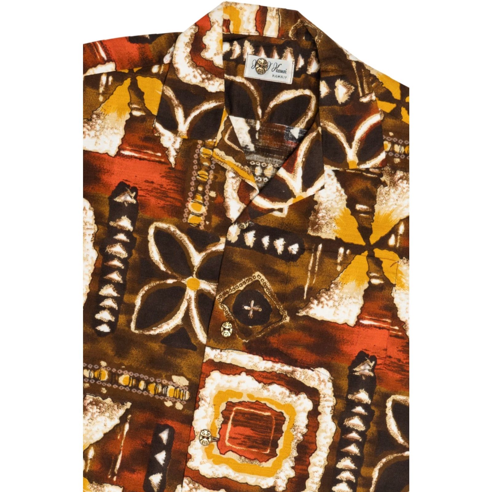 Vintage VINTAGE Kay O' Kauai Hawaiian Shirt L Brown 1950s Tiki Buttons Short Sleeve Mens Size US L / EU 52-54 / 3 - 2 Thumbnail