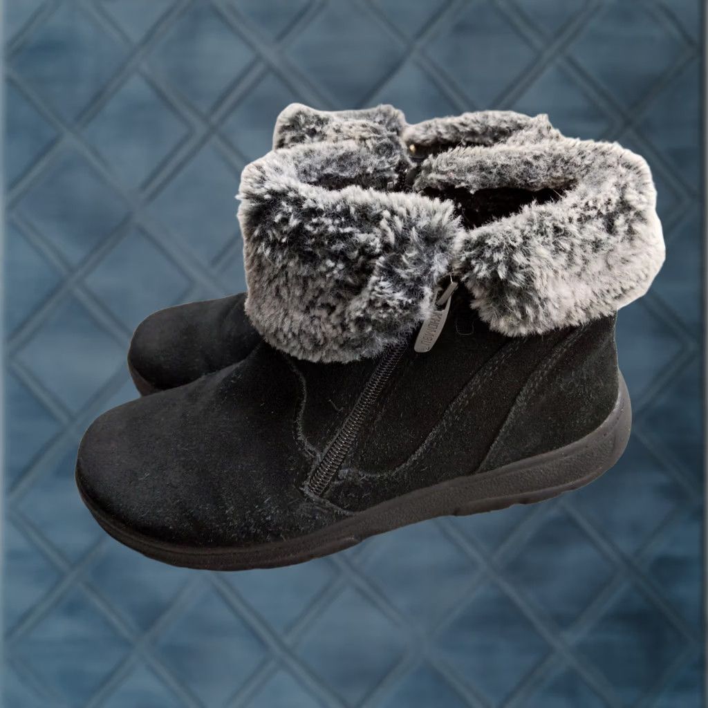 Vintage Khombu Jessica Snow Boots Womens 9 Black Leather Faux Fur Ankle Zip Winter Boots Women 9M Medium Size US 9 / IT 39 - 1 Thumbnail