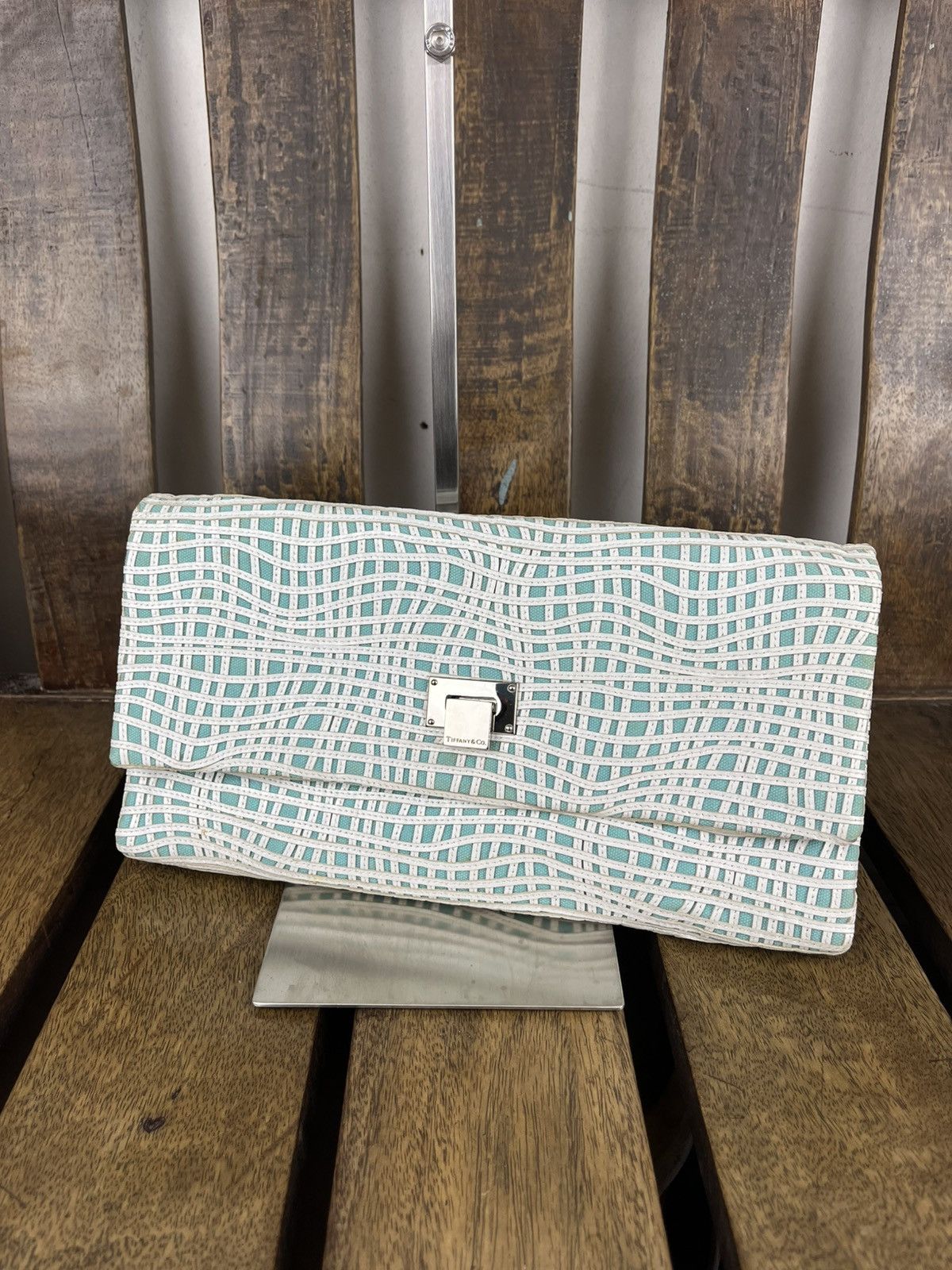 Designer × Tiffany & Co. Tiffany & Co Latice On Linen Flip Lock Shoulder / Clutch Bag Size ONE SIZE - 24 Thumbnail