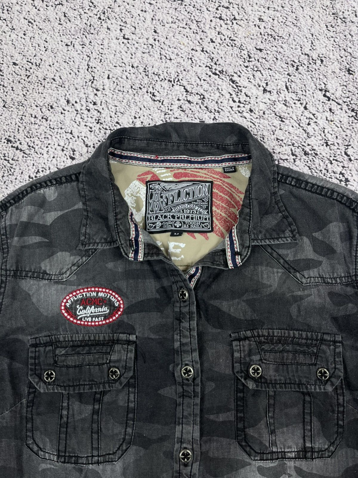 Affliction Vintage Affliction Camo Patch Lace up Shirt Japanese Gothic Size M / US 6-8 / IT 42-44 - 5 Thumbnail