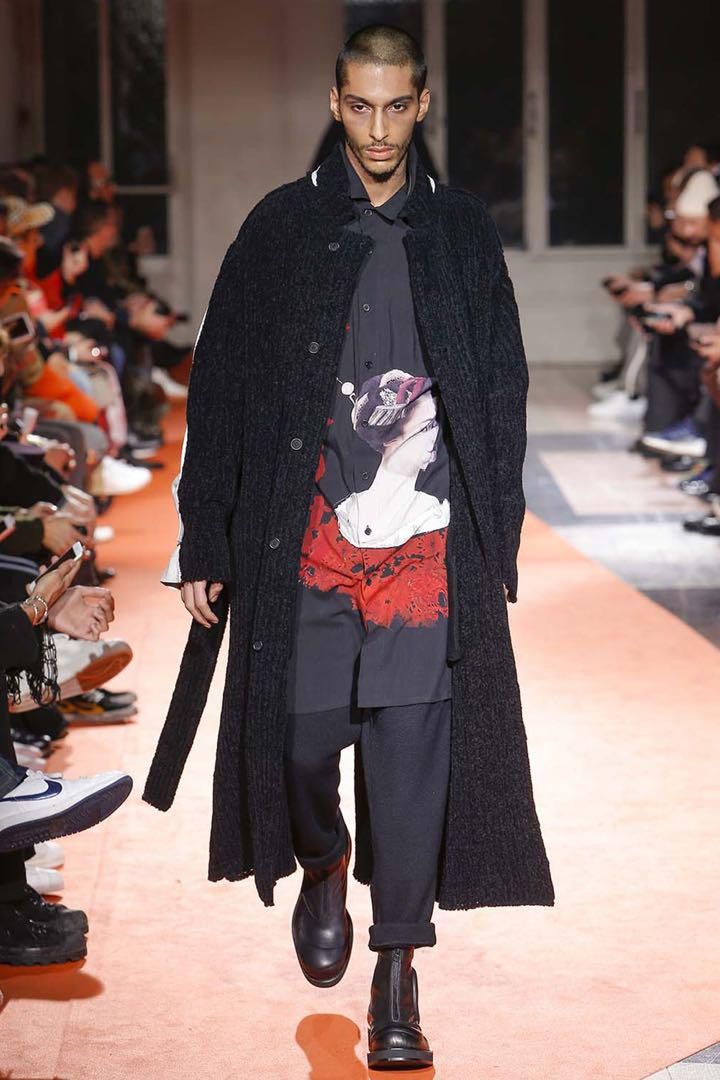 image of Yohji Yamamoto Pour Homme 18Aw Switching Long Knit Coat in Black, Men's (Size Large)