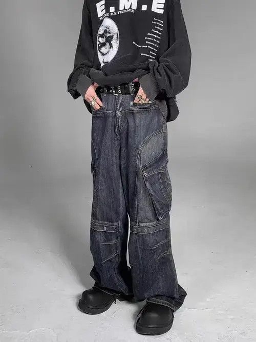 Other Heavy industrial style washed studded large pocket jeans Size US 32 / EU 48 - 2 Thumbnail