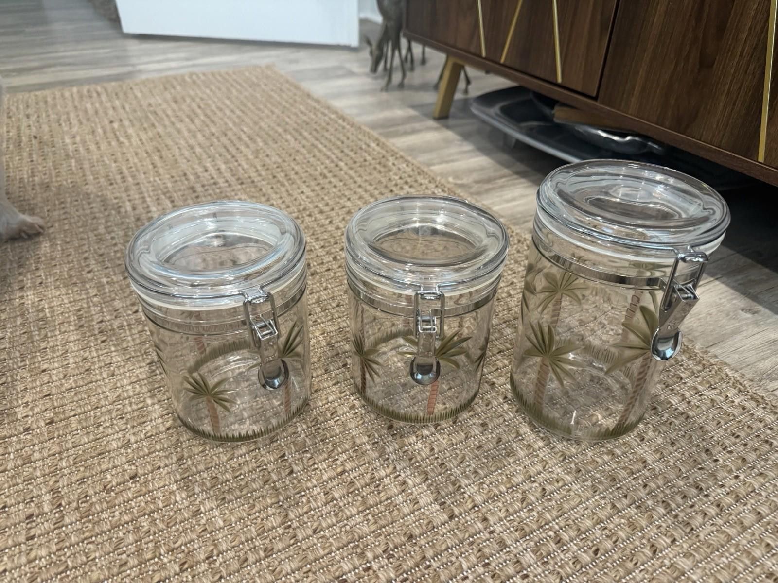 Designer Set Of 3 Acrylic Canisters With Palm Trees. Size ONE SIZE - 1 Thumbnail
