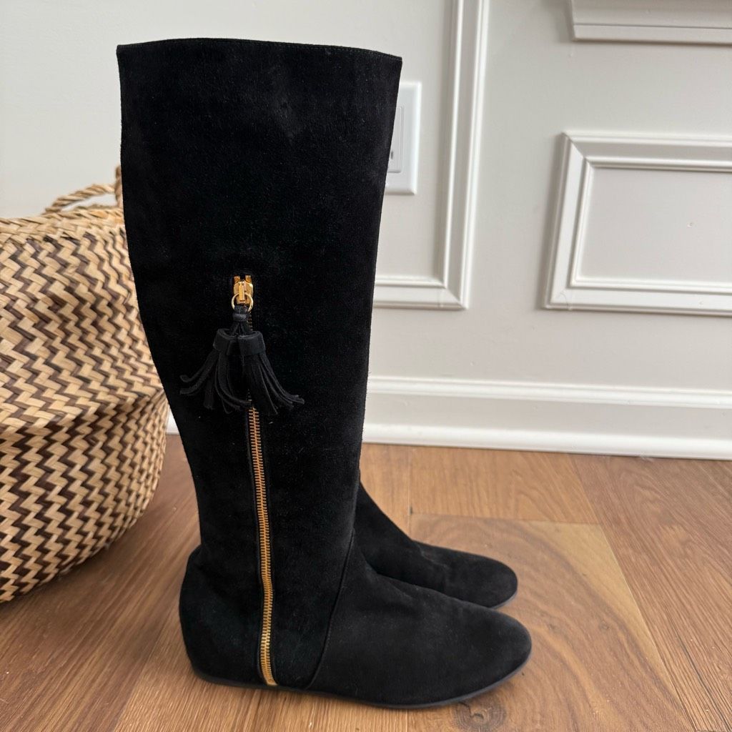 Stuart Weitzman Stuart Weitzman Boot Tass Hidden Wedge Black Suede Gold Zipp Size US 6.5 / IT 36.5 - 1 Thumbnail