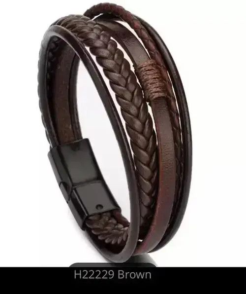 Other Trendy Genuine Leather Bracelet Stainless Steel Men Size ONE SIZE - 2 Thumbnail