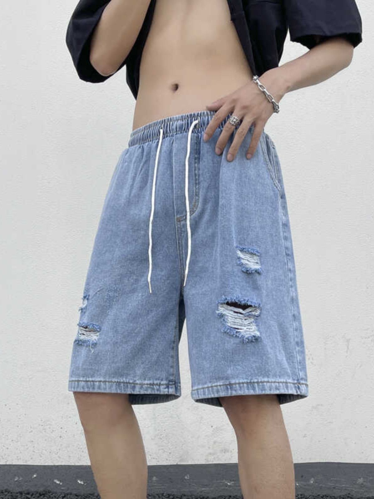 Japanese Brand × Jean Retro loose casual distressed denim shorts Size US 30 / EU 46 - 4 Thumbnail