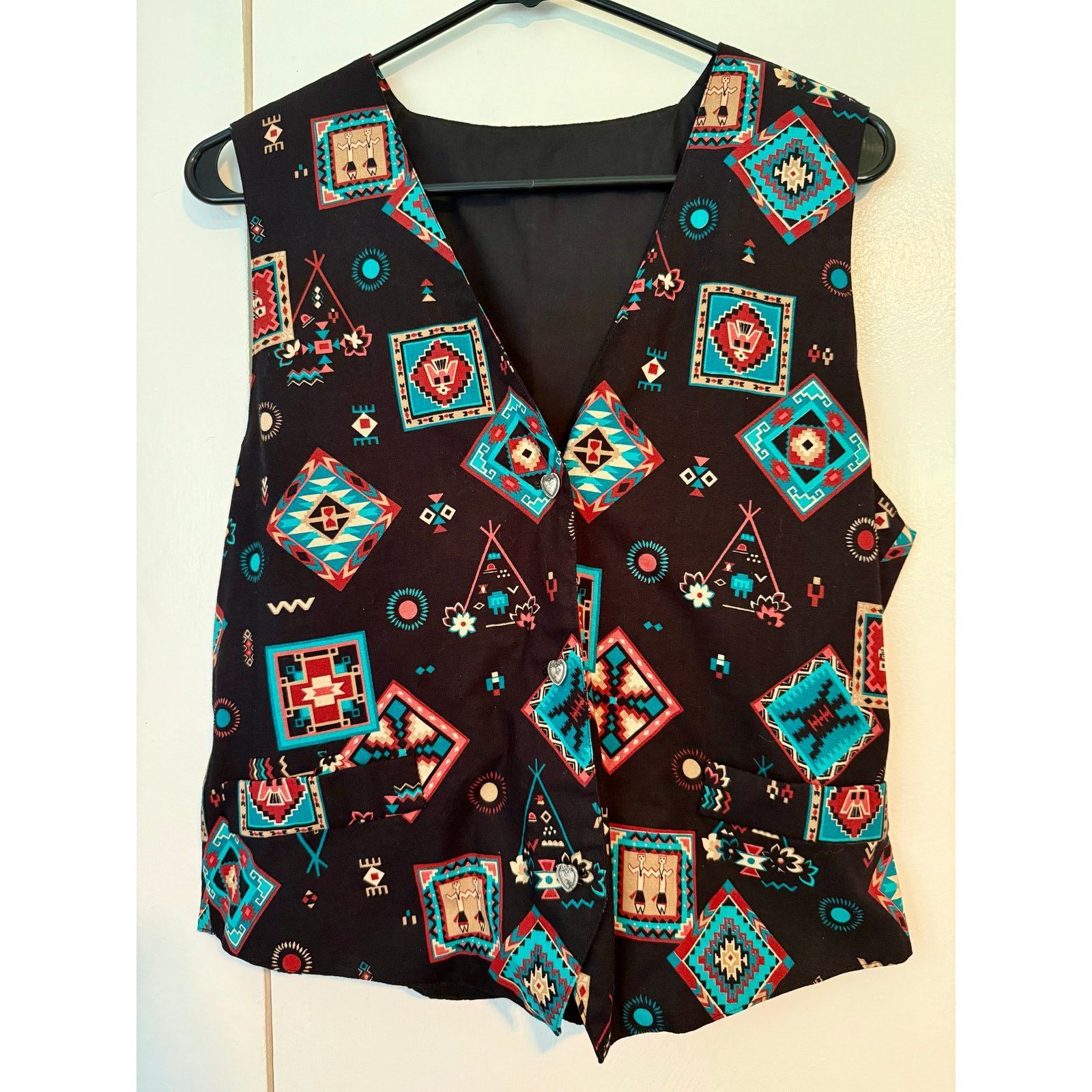 Vintage VINTAGE Aztec Western Vest Cowboy Black Teal Country Small Size S / US 4 / IT 40 - 3 Thumbnail