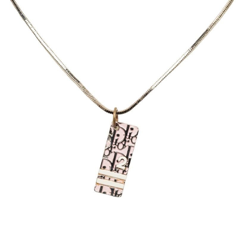 image of Dior Oblique Monogram Silver Pendant Necklace, Women's