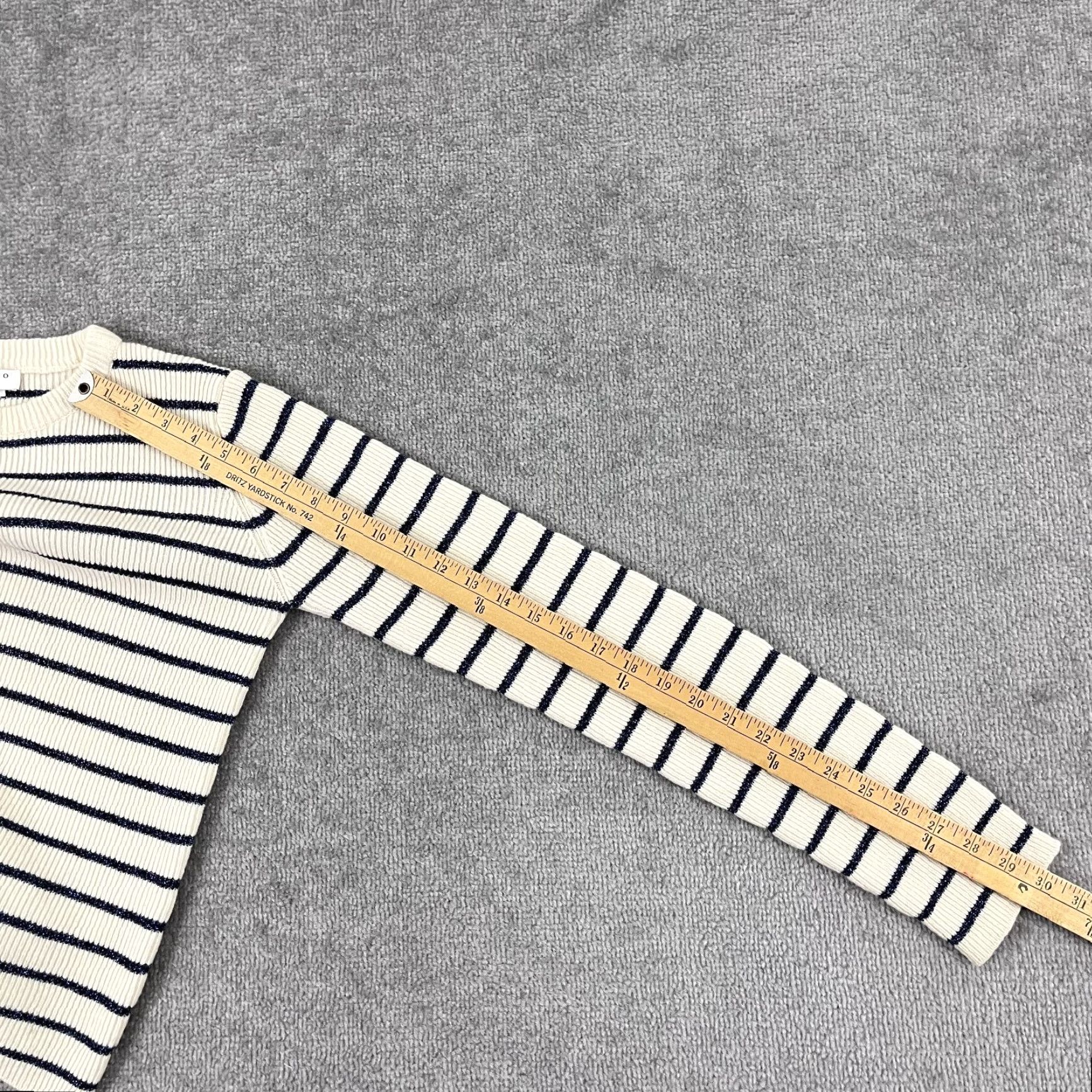 Sandro Sandro Sweater Womens Size 2 White Metallic Blue Striped Knit Pullover Size XS / US 0-2 / IT 36-38 - 6 Thumbnail