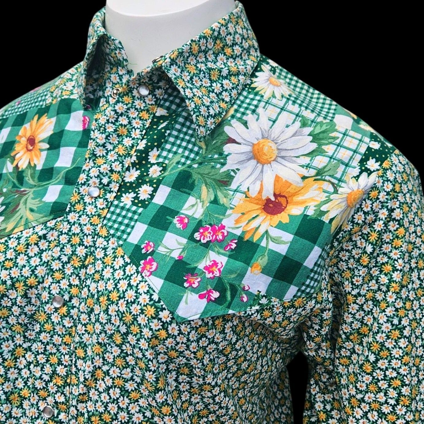 Handmade 70s 80s Handmade Western Snap Shirt Daisy Floral Patchwork C Size US L / EU 52-54 / 3 - 2 Thumbnail