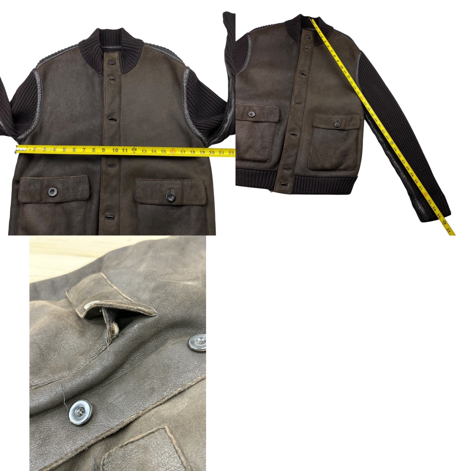 Giorgio Armani VINTAGE Giorgio Armani Collezioni Men's Sheepskin Leather Wool Ribbed Jacket 42 Brown Wool Shearling Lined Bomber Jacket Pockets Mens Size US XS / EU 42 / 0 - 8 Thumbnail