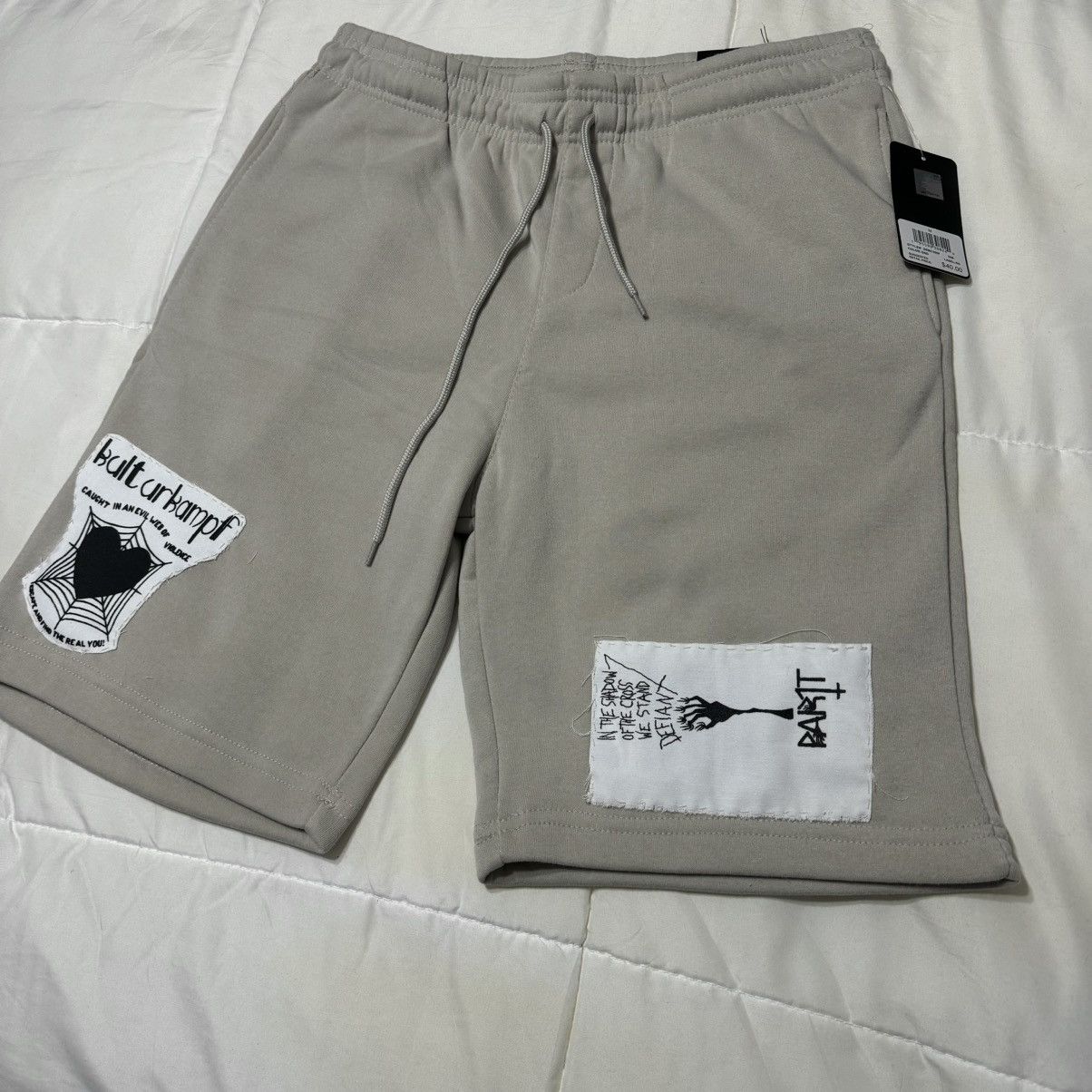 Japanese Brand Custom Grunge Patchwork Sweat Shorts Size US 32 / EU 48 - 3 Thumbnail