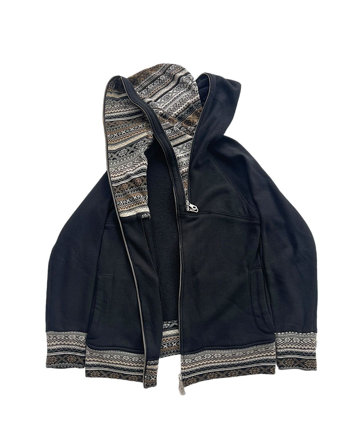 image of Ppfm 2000S Double Hood Knit Aztec Sweatshirt in Black, Men's (Size Medium)