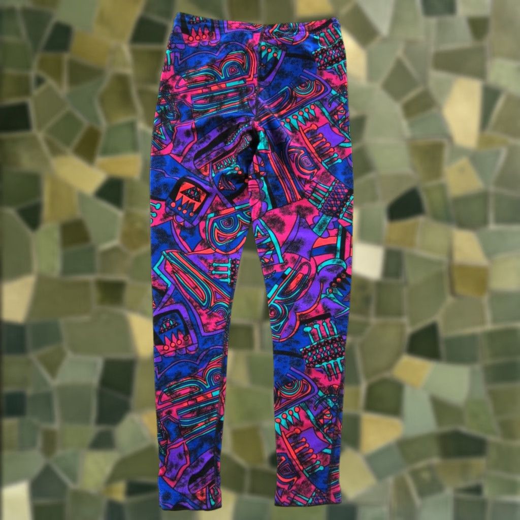 Pinko VINTAGE Moving Comfort Legging Women L Pink Purple Green Stretch Abstract Retro Geometric Activewear, Casual Womens Legging L Pink Retro Stretch Size 36" / US 14 / IT 50 - 1 Thumbnail