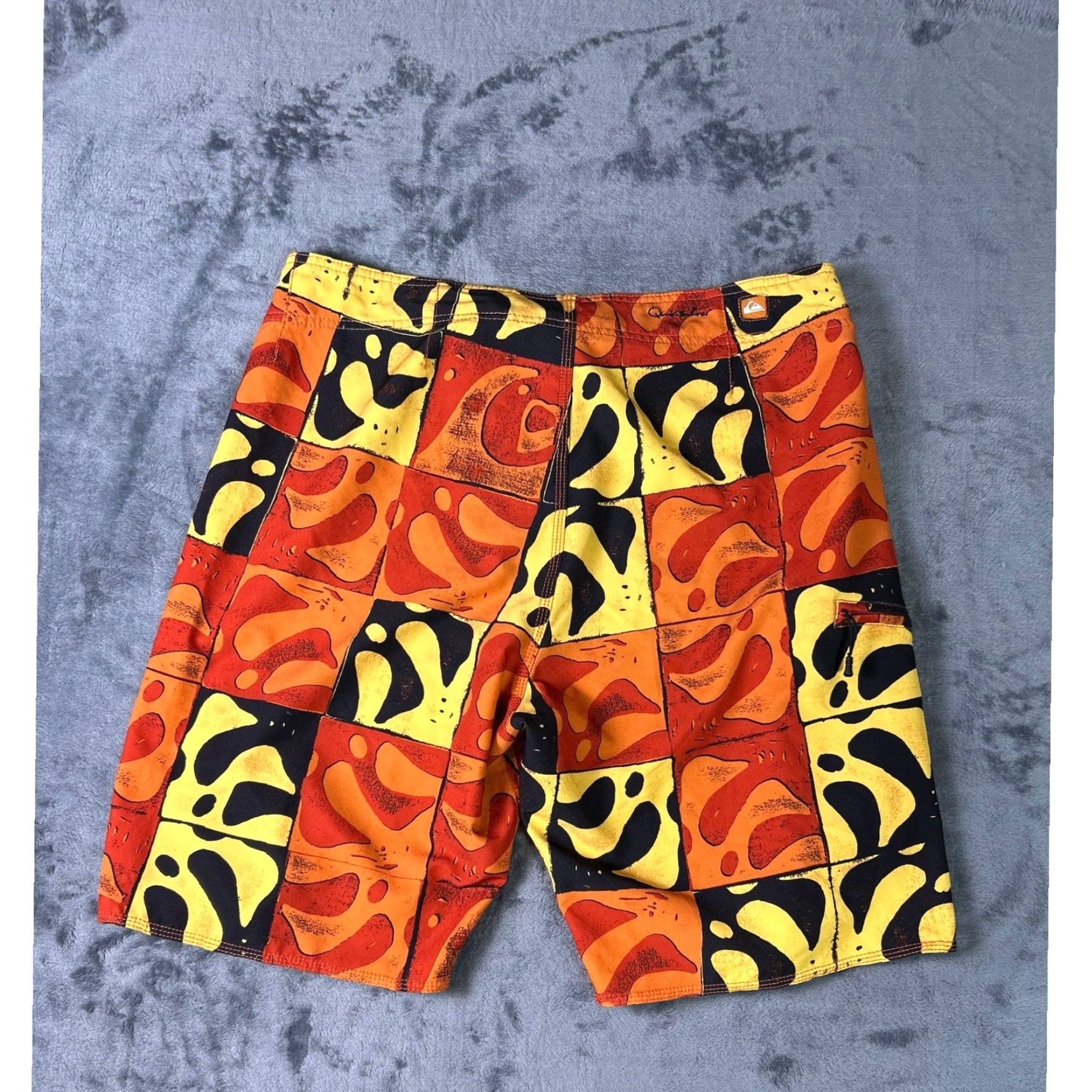 Quiksilver Quiksilver Board Shorts Mens Size 33 Orange Patchwork Print Geometric Drawstring Pocket Surfing Bottom Size US 33 - 3 Thumbnail