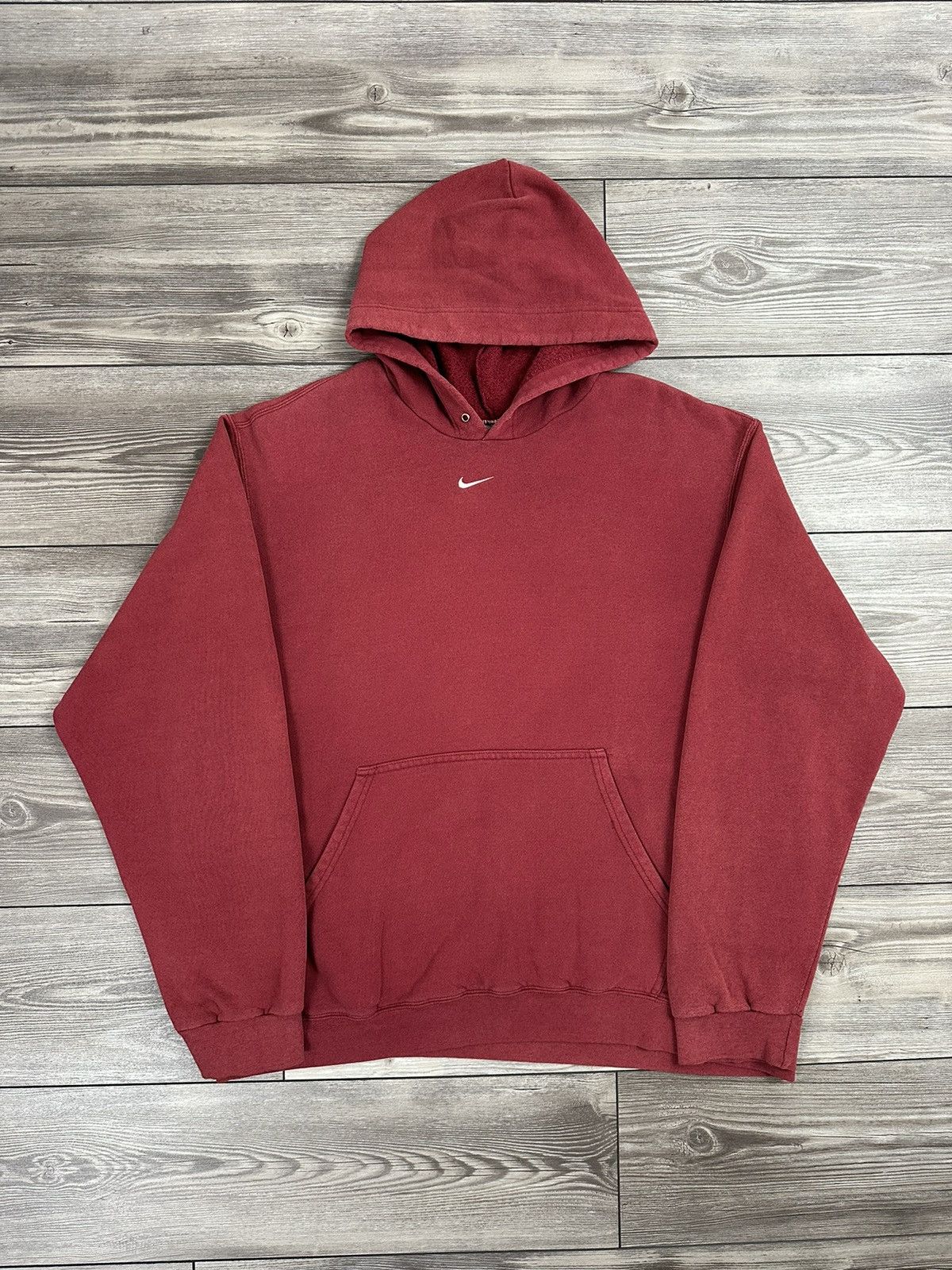 image of Y2K Nike Mini Center Swoosh Essential Hoodie in Red, Men's (Size XL)
