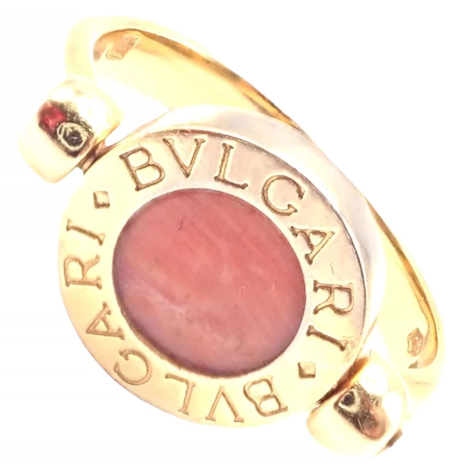 Bvlgari 18k Yellow Gold Coral Black Onyx Flip Ring Size ONE SIZE - 1 Thumbnail