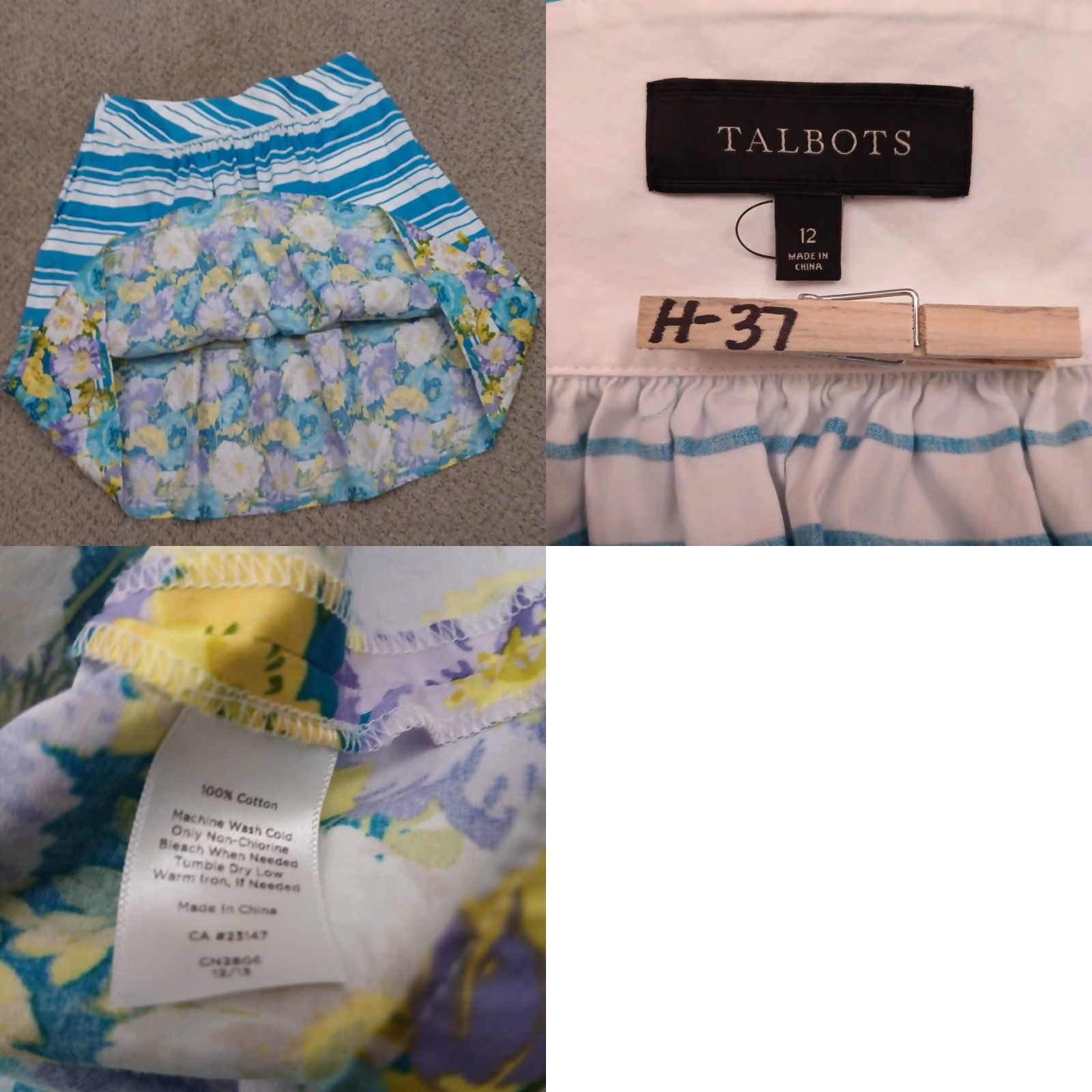 Talbots Talbots Skirt A-Line Women Knee Length Cotton Blue Floral 12 Zip Lined Size 34" / US 12 / IT 48 - 8 Thumbnail