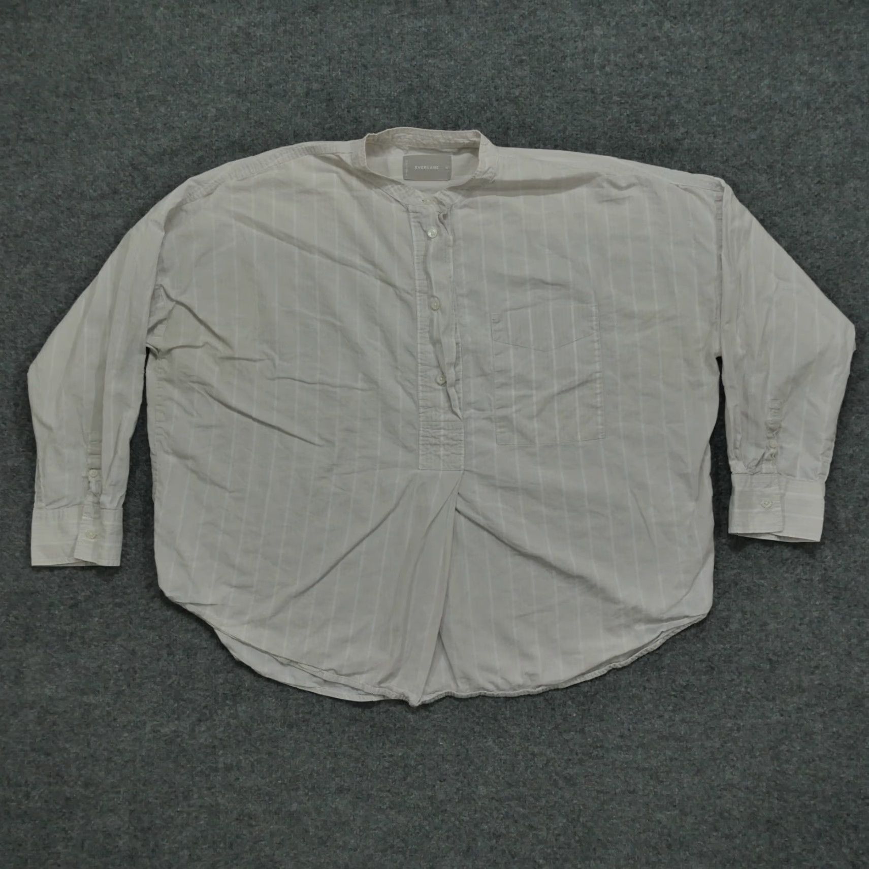 Everlane Everlane Shirt Womens 14 Grey White Striped Top Banded Collar Henley Button-Up Casual Long Sleeve Cotton Regular Vintage No? Size XL / US 12-14 / IT 48-50 - 2 Thumbnail